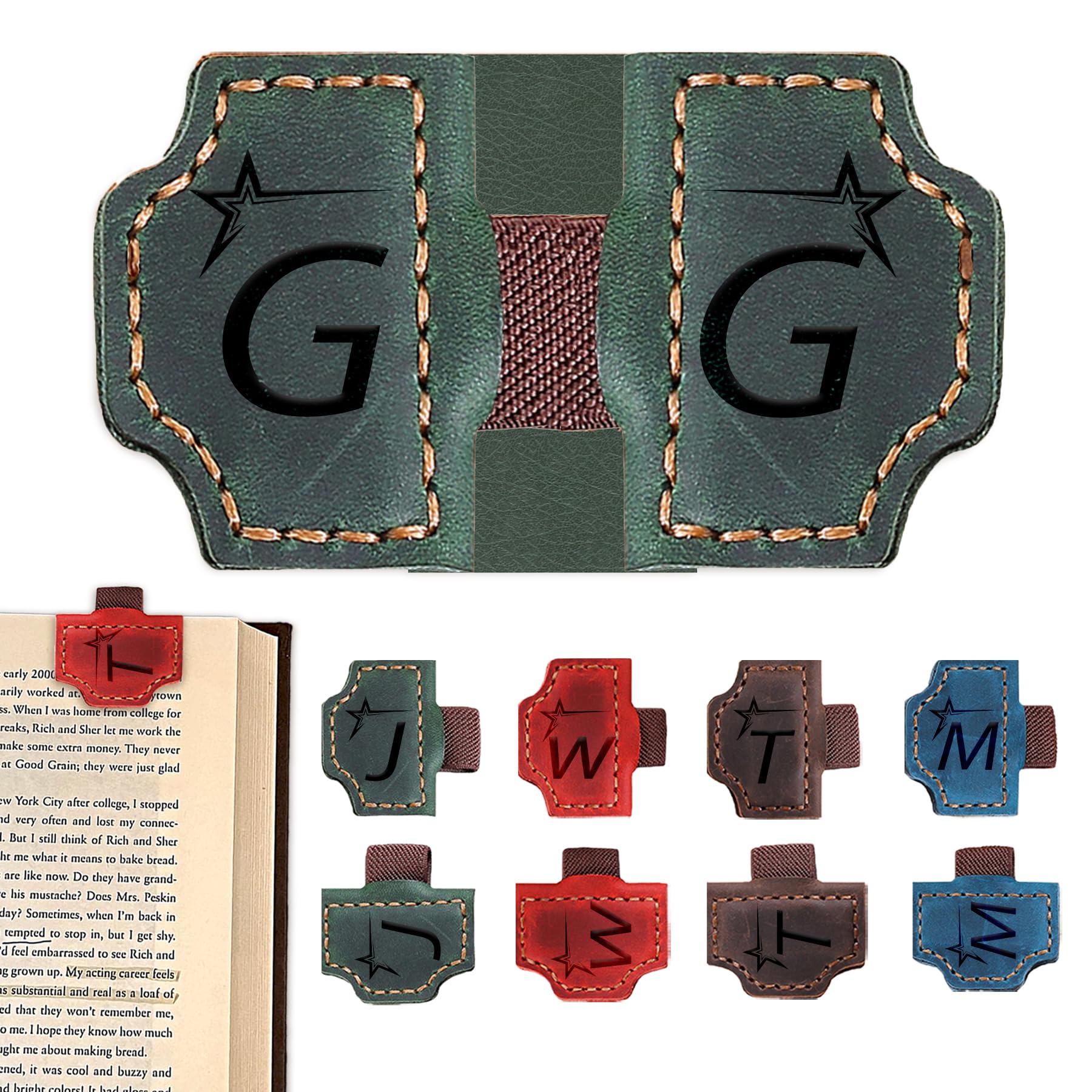 Personalized Bygone Mark Bookmark with Pen Holder, 26 Letters Name Initial Personalized Leather Book Mark, Magnetic Leather Pen Holder Bookmark for