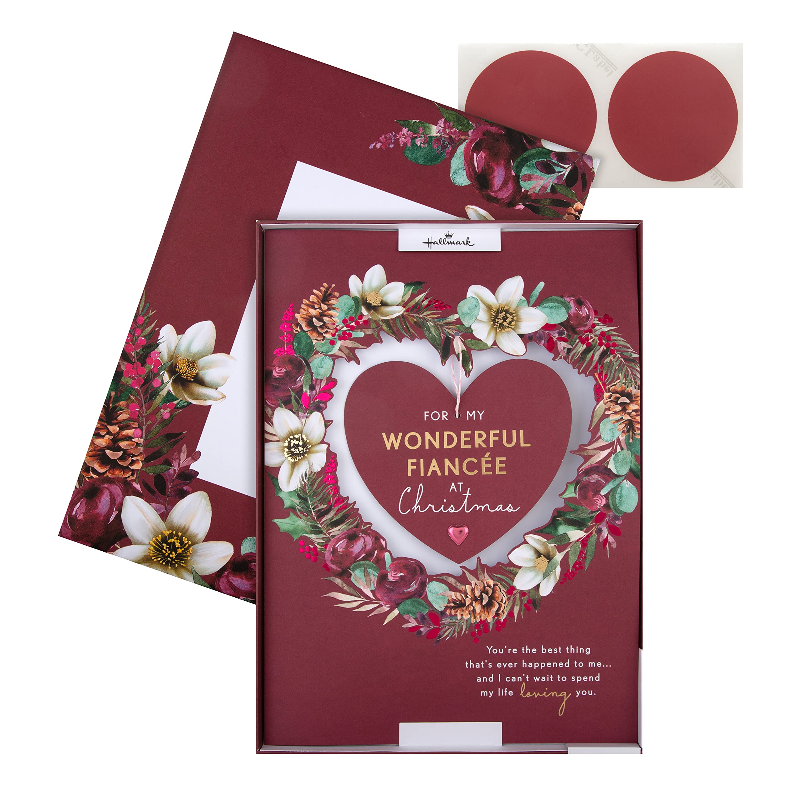 Hallmark Boxed Christmas Card for Fiancée - Traditional Heart and Wreath Design