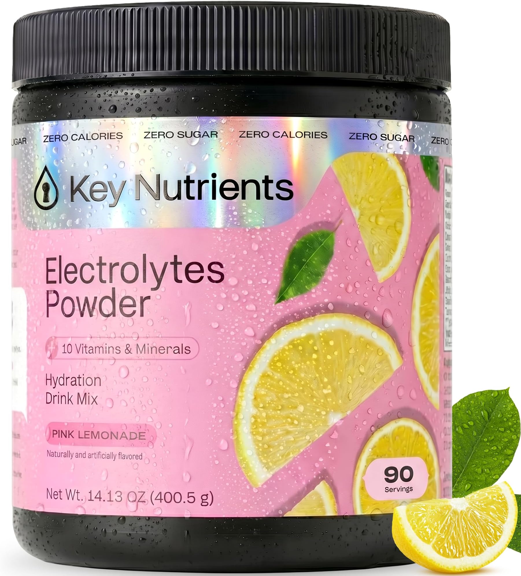 KEY NUTRIENTS Electrolytes Powder No Sugar - Fresh Pink Lemonade Electrolyte Drink Mix - Hydration Powder - No Calories, Gluten Free - Powder 90 Servings