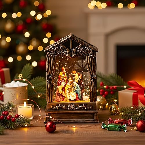 Vista 67 de Linterna de globo de nieve de Navidad, muñeco de nieve brillante con música, forro USB/funciona con pilas, linterna iluminada para decoración