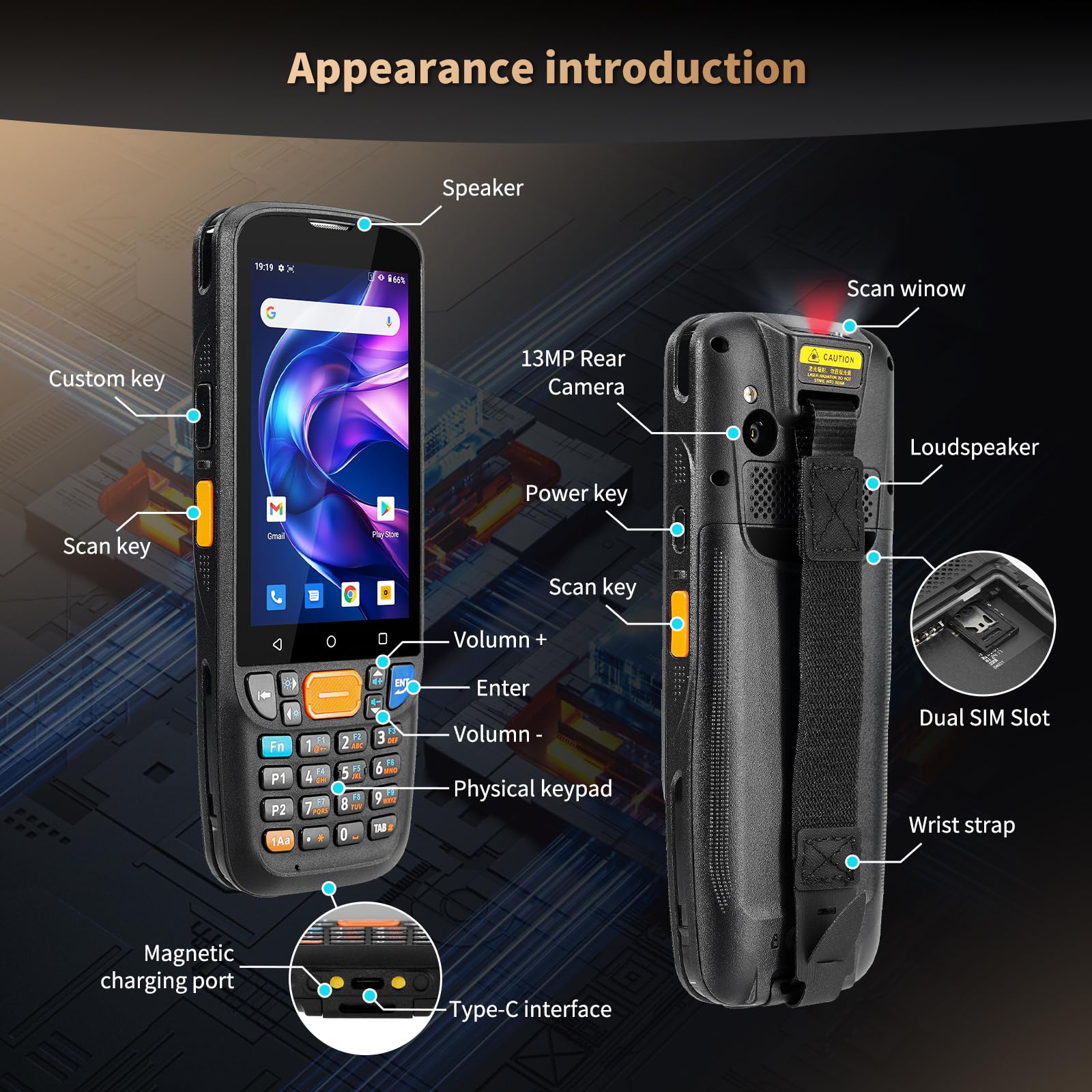NETUM Android 11 Przenośny Skaner Kodów Q500 4+64GB Komputer Mobilny, Silnik Honeywell HS7 1D 2D, 4" Ekran Dotykowy z 23 Klawiszami, IP67 Wi-Fi 4G BT NFC PDA do Inwentaryzacji, Magazynu, Handlu