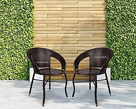 CORAZZIN Rattan, Wicker Garden Patio Seating Chairs for Balcony Outdoor Furniture Set of 2 Chairs (Brown)