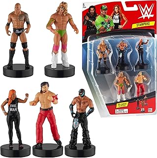 WWE Wrestler Stampers 5pk The Rock Mysterio Becky Lynch Ultimate Warrior