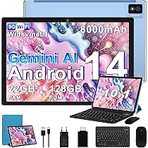Biegedy Tablet 10 Pollici Tablets Android Octa-Core 2.0 GHz, 22GB RAM+128GB ROM (1TB TF) 5G, 2.4G WiFi 6, Widevine L1, GMS, Involucro in metallo, BT5.0, 8000mAh, 5+8MP, Tablet con Tastiera e Mouse – Blu