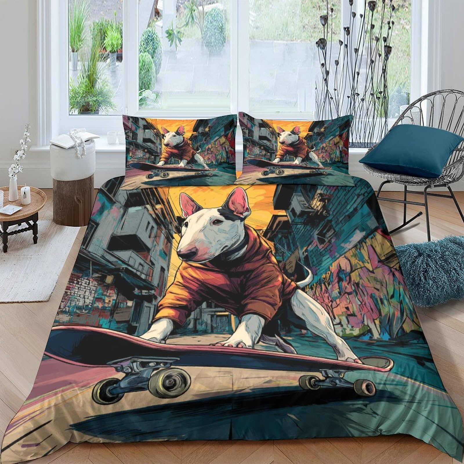 Ctjqhvkz Style-8 3D Printed Skateboard Dog Fitted Sheet Microfiber Soft Urban Graffiti Bed Cover For Bedroom Dorm Decor Single（135X200cm）