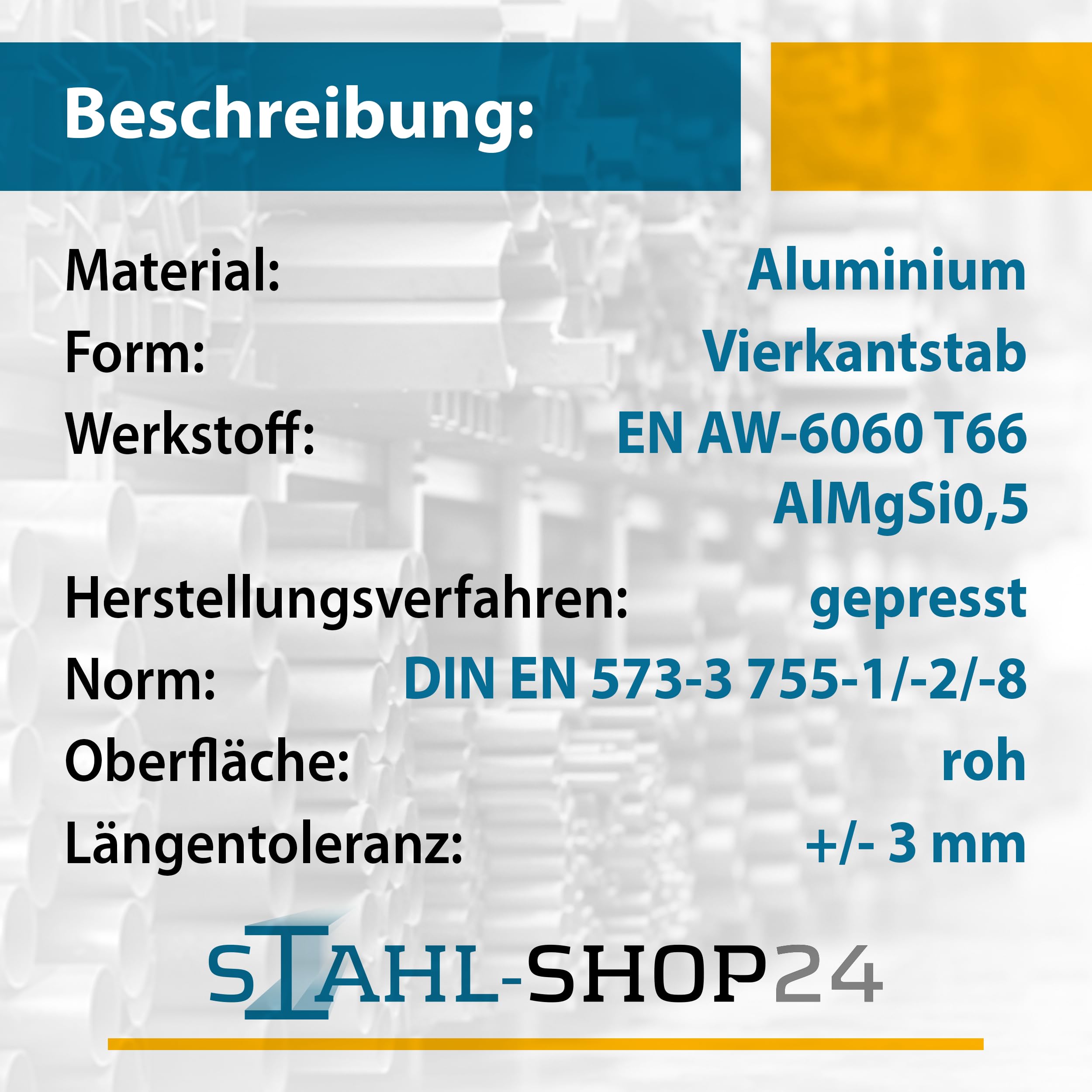 Stahl-Shop24 - Aluminium 4-Krant Profil - Vierkant Alu gepresst - Vierkantprofil Vierkantstab Quadrat Alu-Stab Werkstoff EN AW-6060 T66 AlMgSi0,5, Länge:1500 mm, Abmessung:6x6 mm