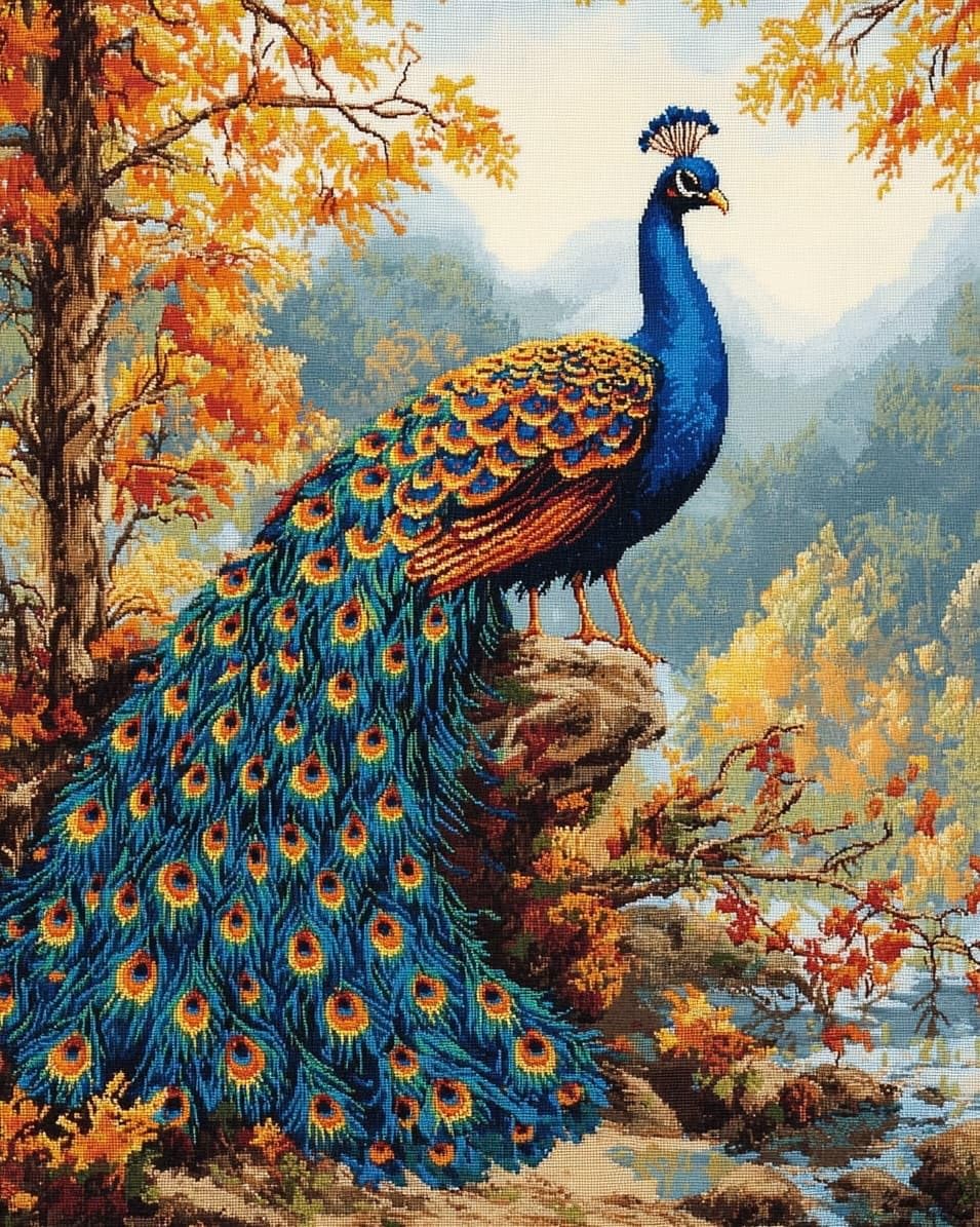 WallustrioaW Art Pre Printed Cross Stitch Kits for Adults Beginners,Animal Peacock,11CT Stamped Embroidery Kit Wall Art Home Decor,16x20in