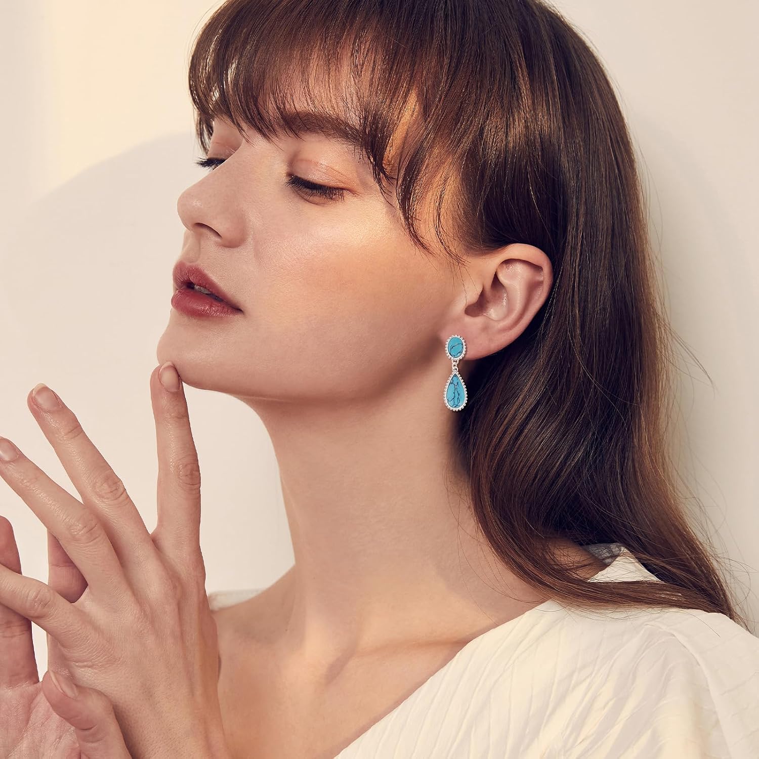 Turquoise Dangle Earrings, Rectangle Turquoise Leverback Earrings S925 Sterling Silver Gemstone Earrings Jewelry for Women