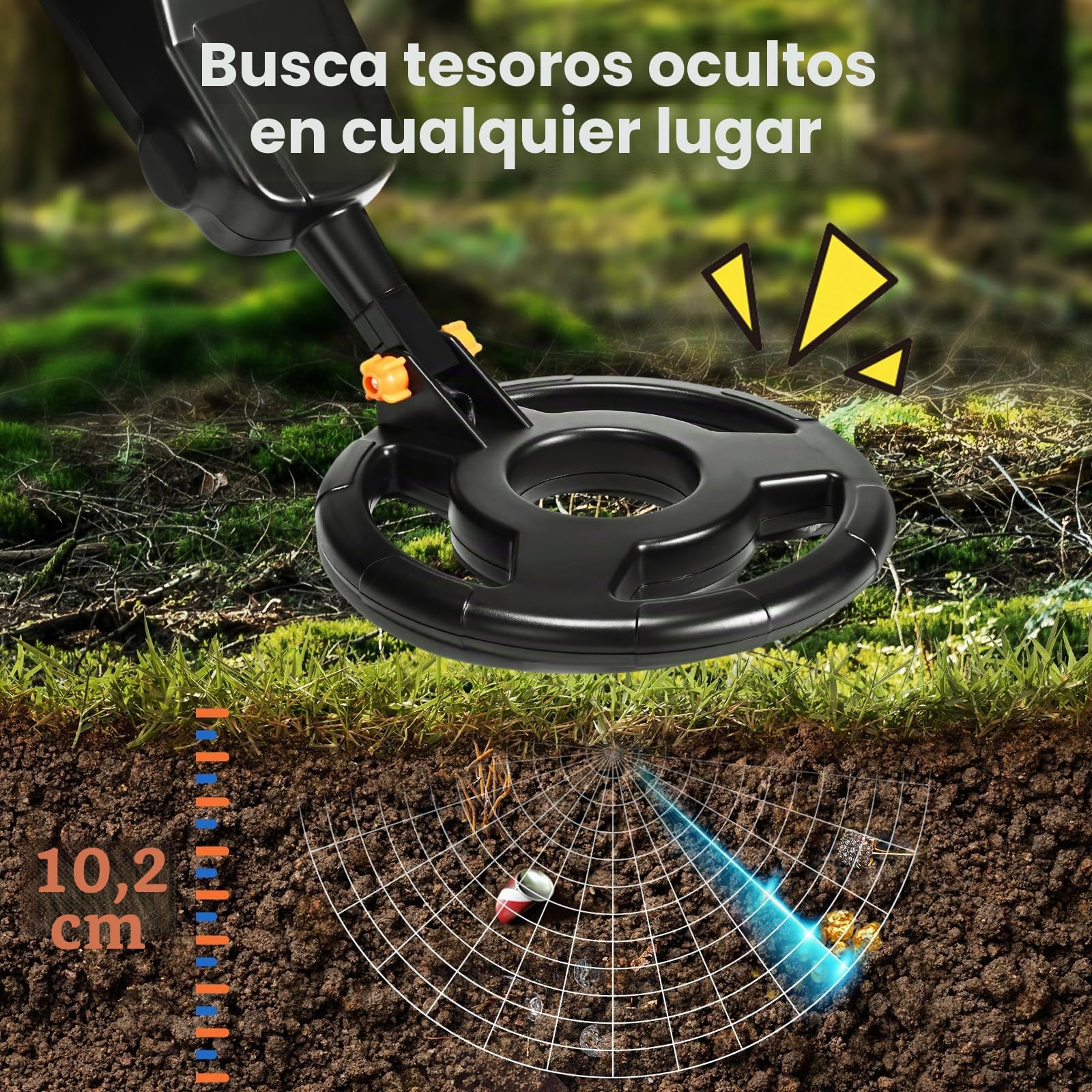 Detector de Metales Niños, Detector de Metales Ligero y Impermeable IP68 con Pantalla LCD e Indicación de Sonido, Alta Precisión para Niños con Pala para Investigación de Metales