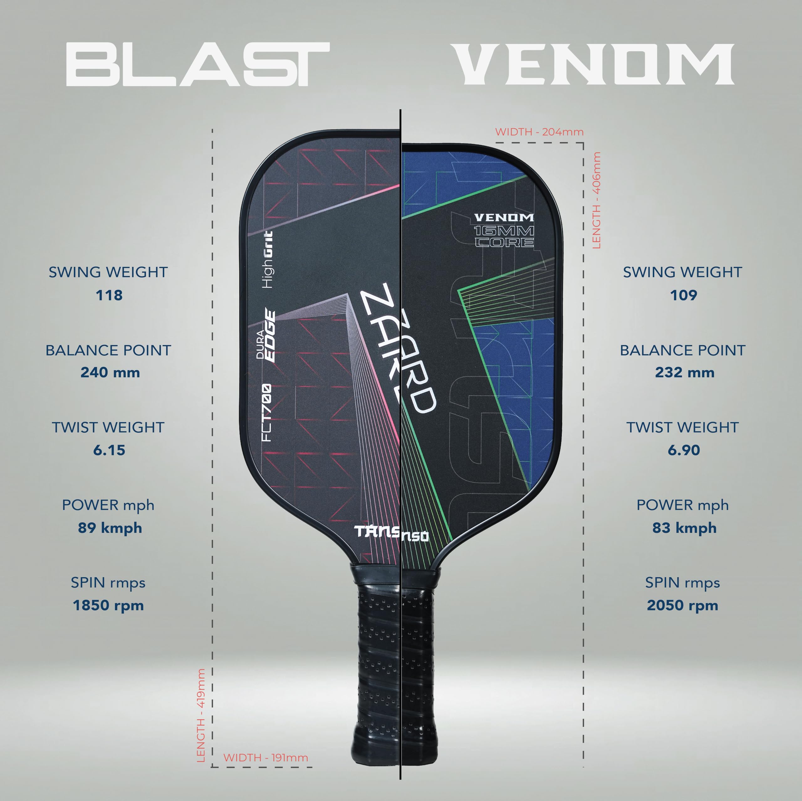 TANSO Zard Venom T700 Pickleball Paddle (Hight Grit Surface Carbon