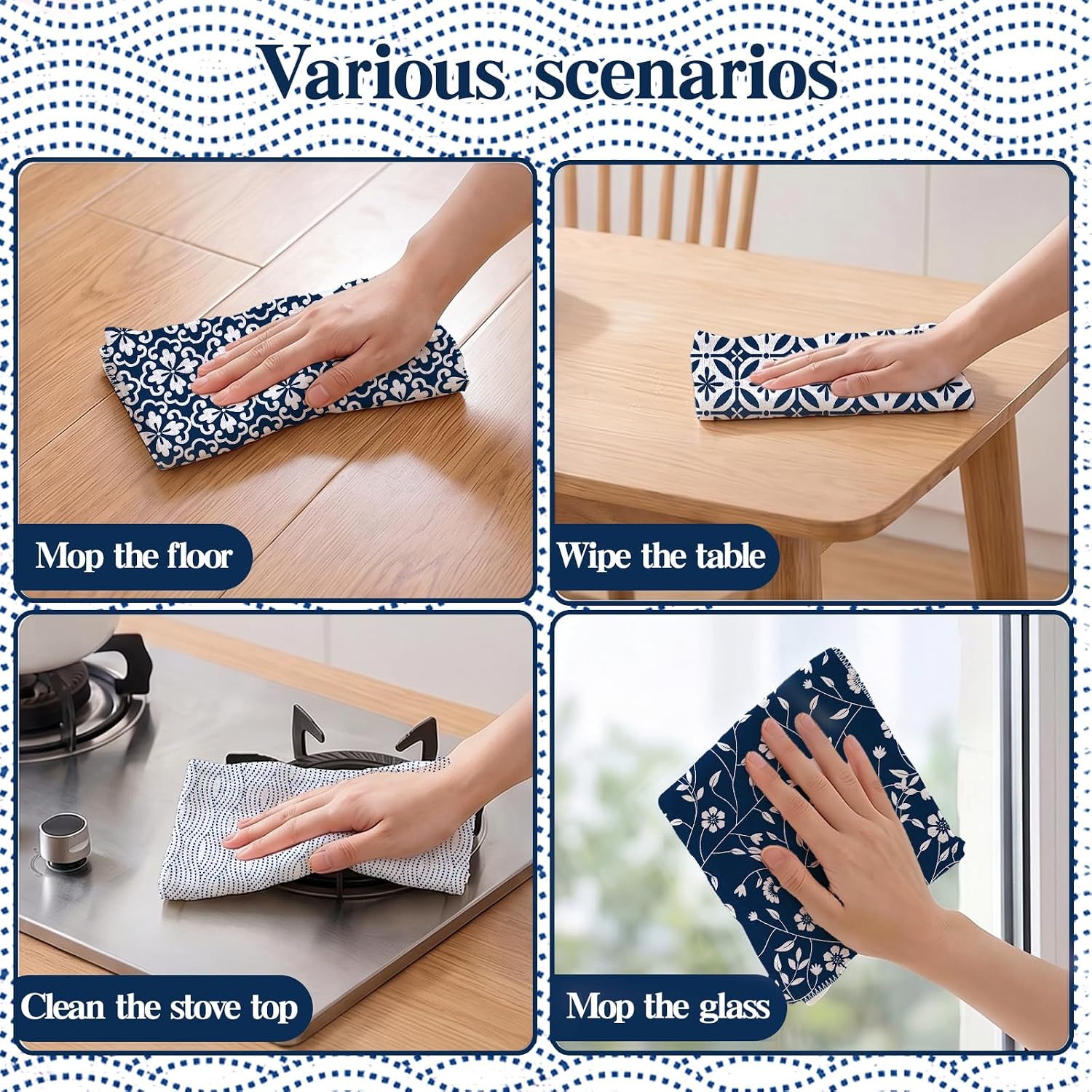 36 Pack Reusable Paper Towels Kitchen Towels Geometric Printed Dish Cloths