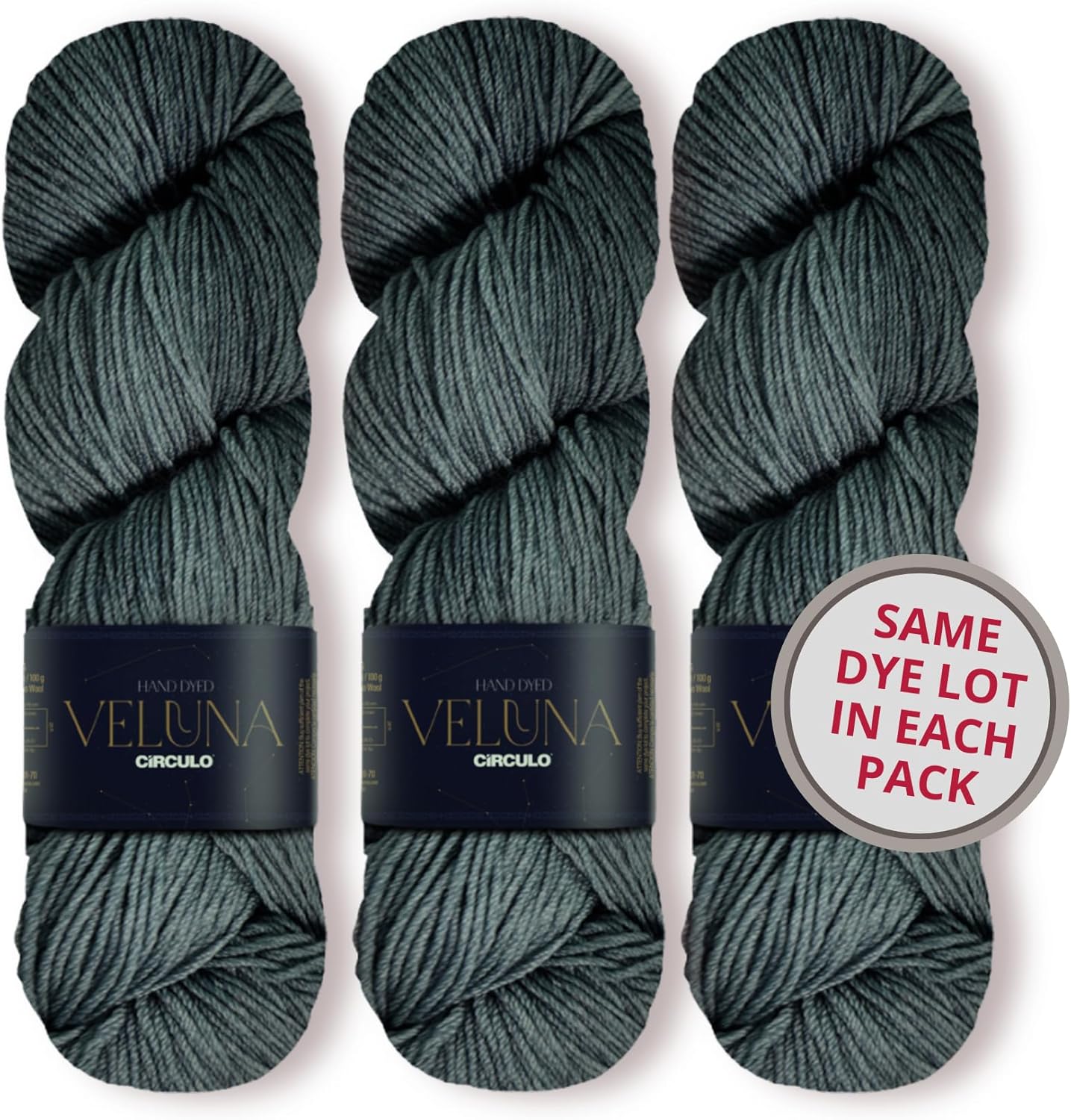 Circulo Veluna Yarn, 3-Skeins Same Dye Lot, Hand-Dyed Superwash Merino Wool, Fingering Weight, Premium Ultra Soft Luxury Fiber for Knitting & Crochet, Color 5007 - Gemstone