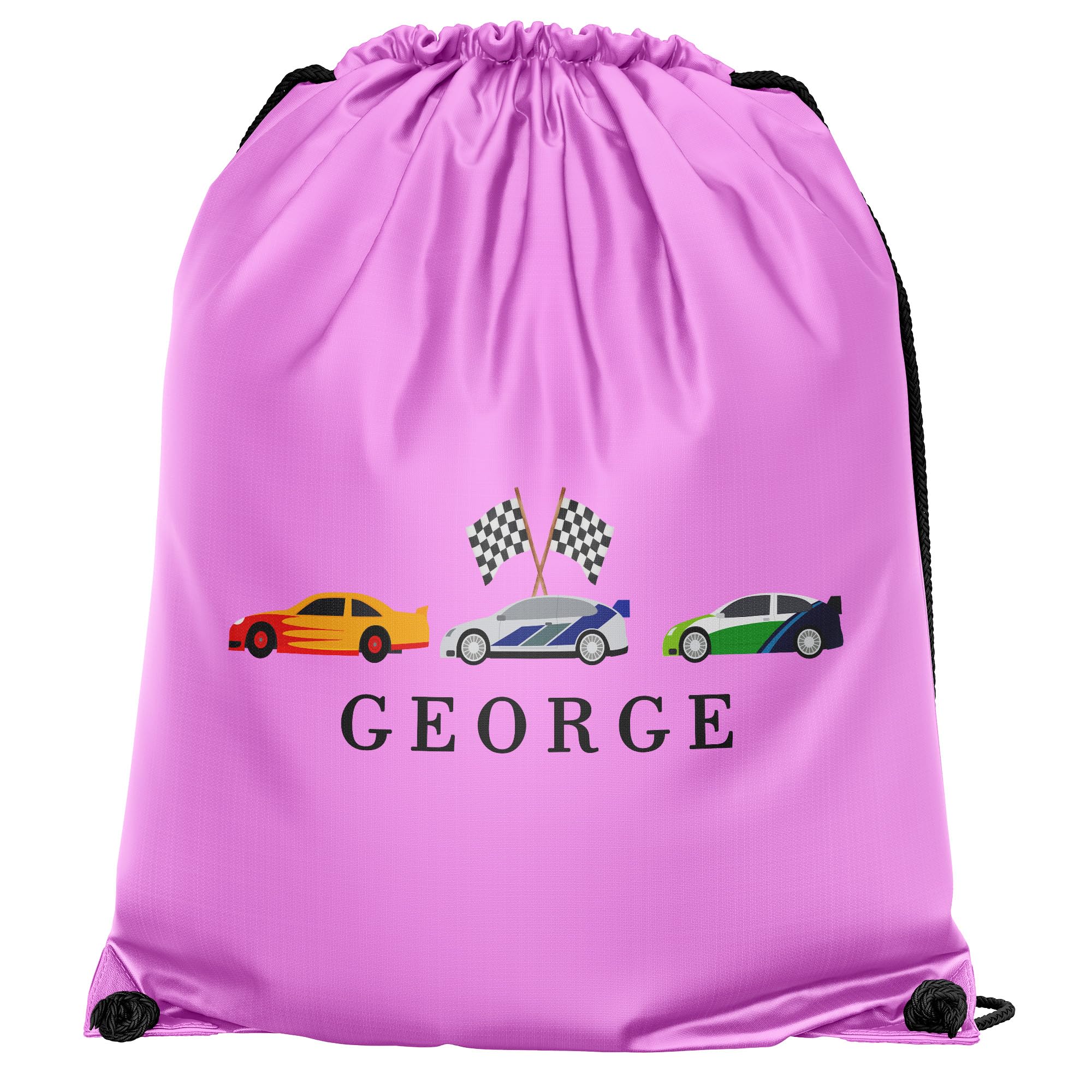 Purple Print House Personalised Boys Drawstring Custom Name Fast Car Design Back To School Gift For Son Infants Primary PE Bag, One Size, Light Pink — image 1