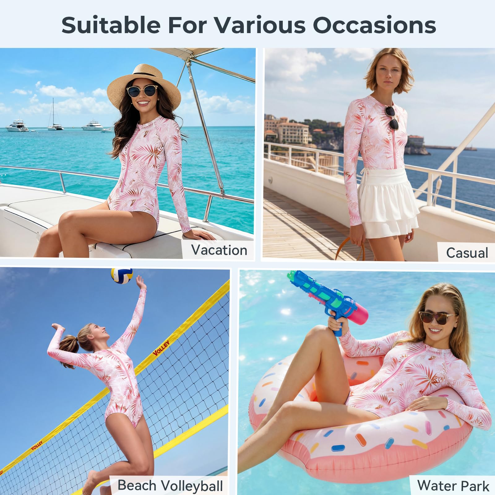 Womens Athletic One Piece Swimsuits Long Sleeve Swimsuit Sports Surfing Swimwear Bathing Suits