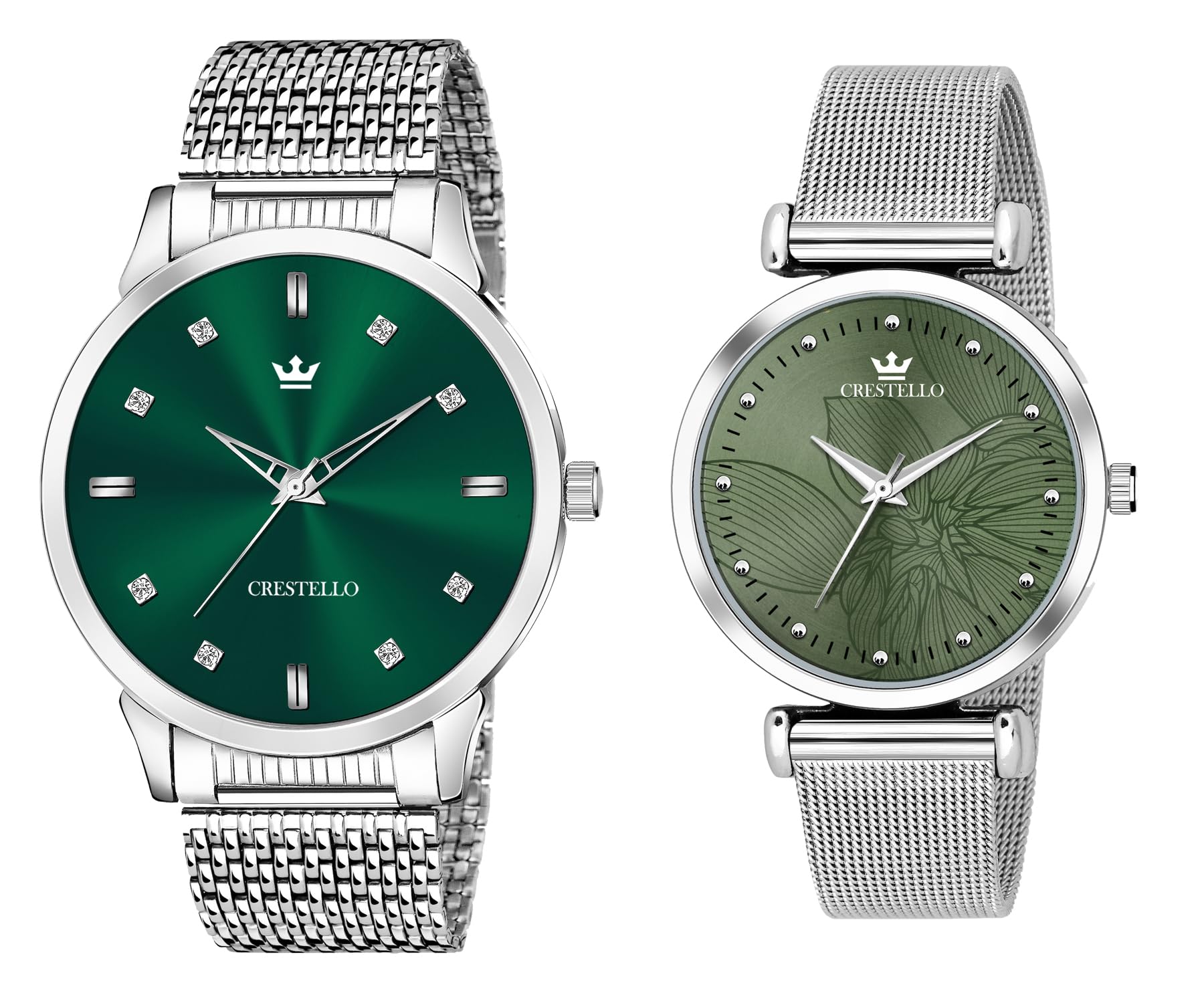 CRESTELLO Stainless Steel Analog Wrist Watch for Men and Women (Green Dial) | Set of 2 Wrist Watches | Couple Watches | CRCM-001-134-GRN (B0CRVSFKDD) Amazon Price History, Amazon Price Tracker