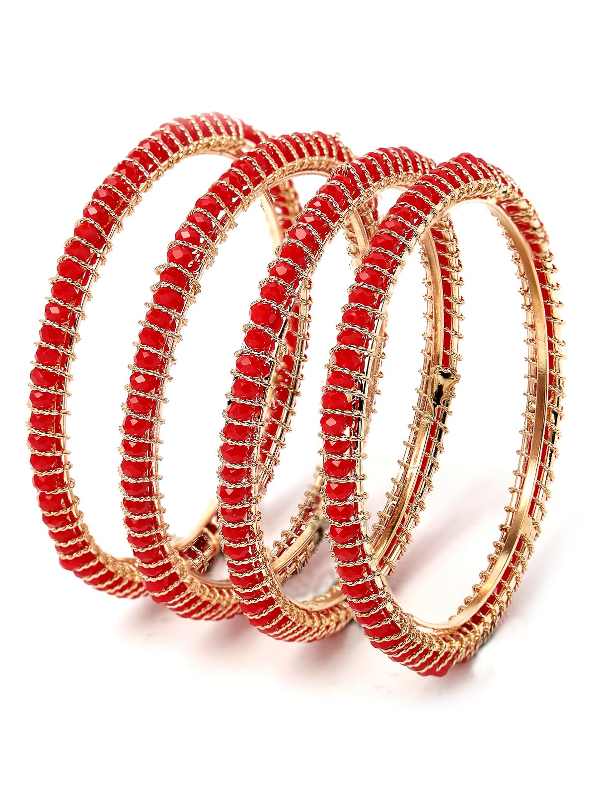 Sukkhi Delightful Gold Plated Red Faux Beaded Set of 4 Thin Bracelet Bangle Set Jewellery for Women & Girls|Birthday Anniversary Gift for Women|B105962 (B0CPPB7HH7) Amazon Price History, Amazon Price Tracker