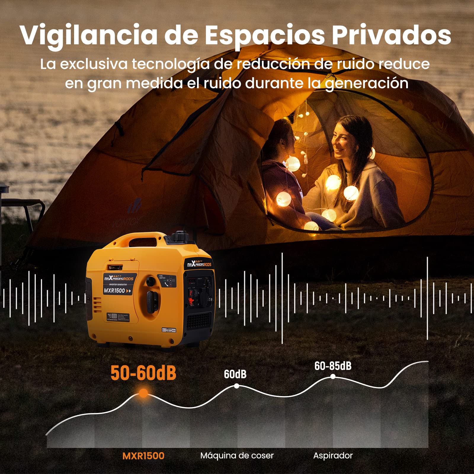 maXpeedingrods Generador Electrico Gasolina Portátil 1200W, Silencioso y Ligero con Inversor, Motor de Gas de 4 Tiempos, con Salidas AC/USB para Autocamping, Viajes en Caravana, Exteriores