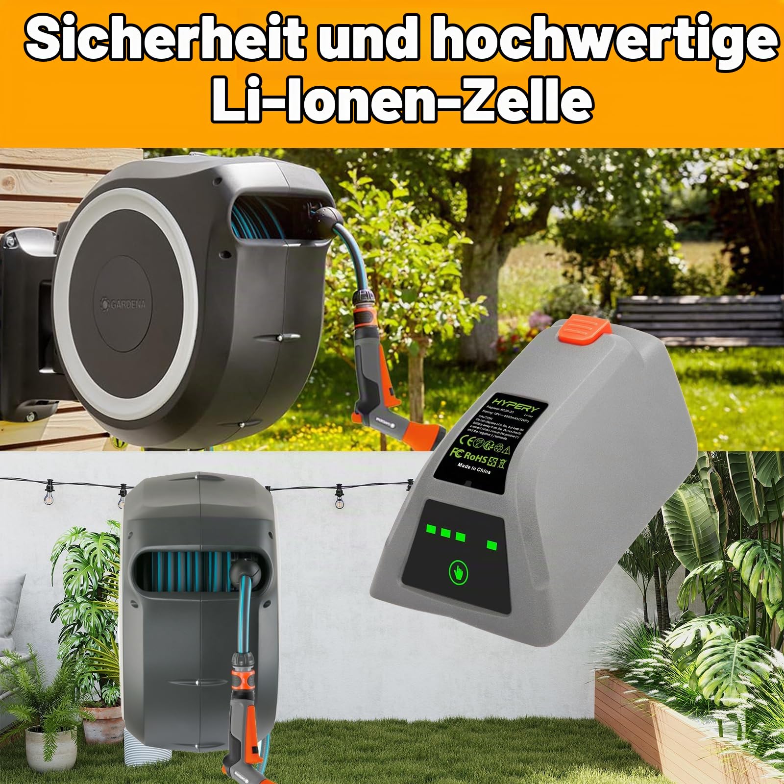 18V 3000mAh Ersatz Li-ion Akku Kompatibel mit Gardena 008A231 für Gardena 8025-20 Comfort Wall Schlauchbox 35 Roll-Up Automatik Li-Ion Akku