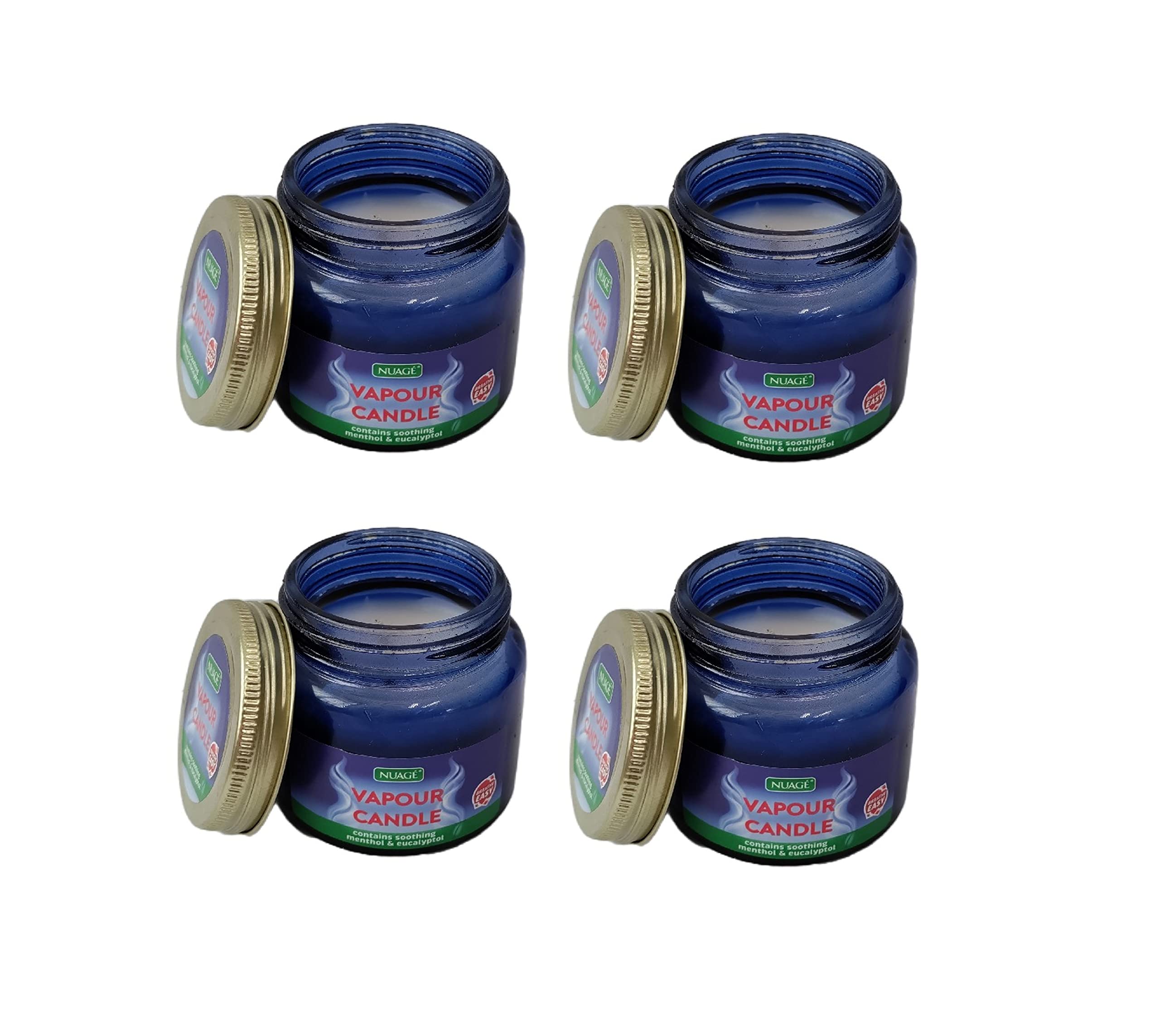 Set of 4 Menthol Vapour Candles Room Decongestant Cold & Flu Aid Soothing Menthol & Eucalyptol Scent 60g