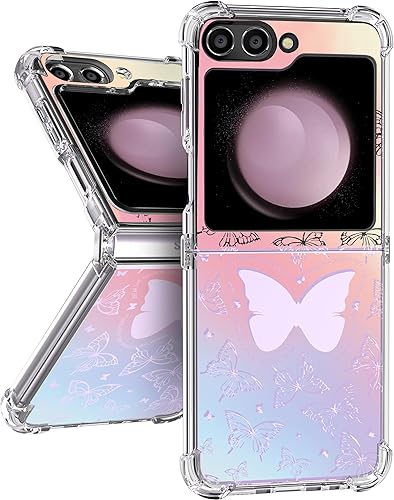 Funda para Samsung Galaxy Z Flip 5, diseño de mariposas de diseño protector transparente de TPU suave a prueba de golpes para Galaxy Z Flip 5 para