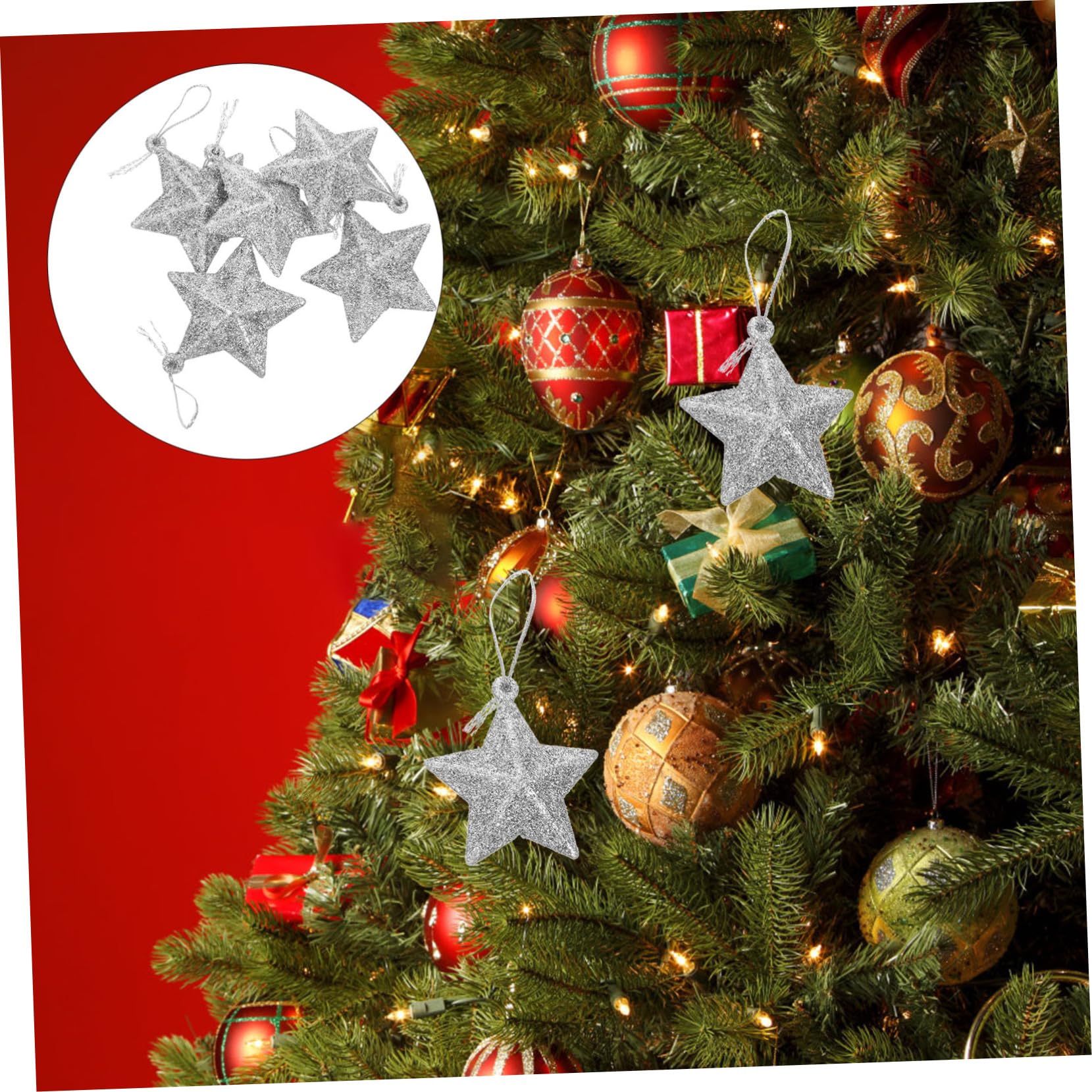 Amosfun 2 Set di Palline a Forma di Stella Decorazioni Natalizie Piccole Stelle per Albero di Natale Decorazioni Pendenti in Pvc per Delicati Decori Natalizi Pezzi * 2