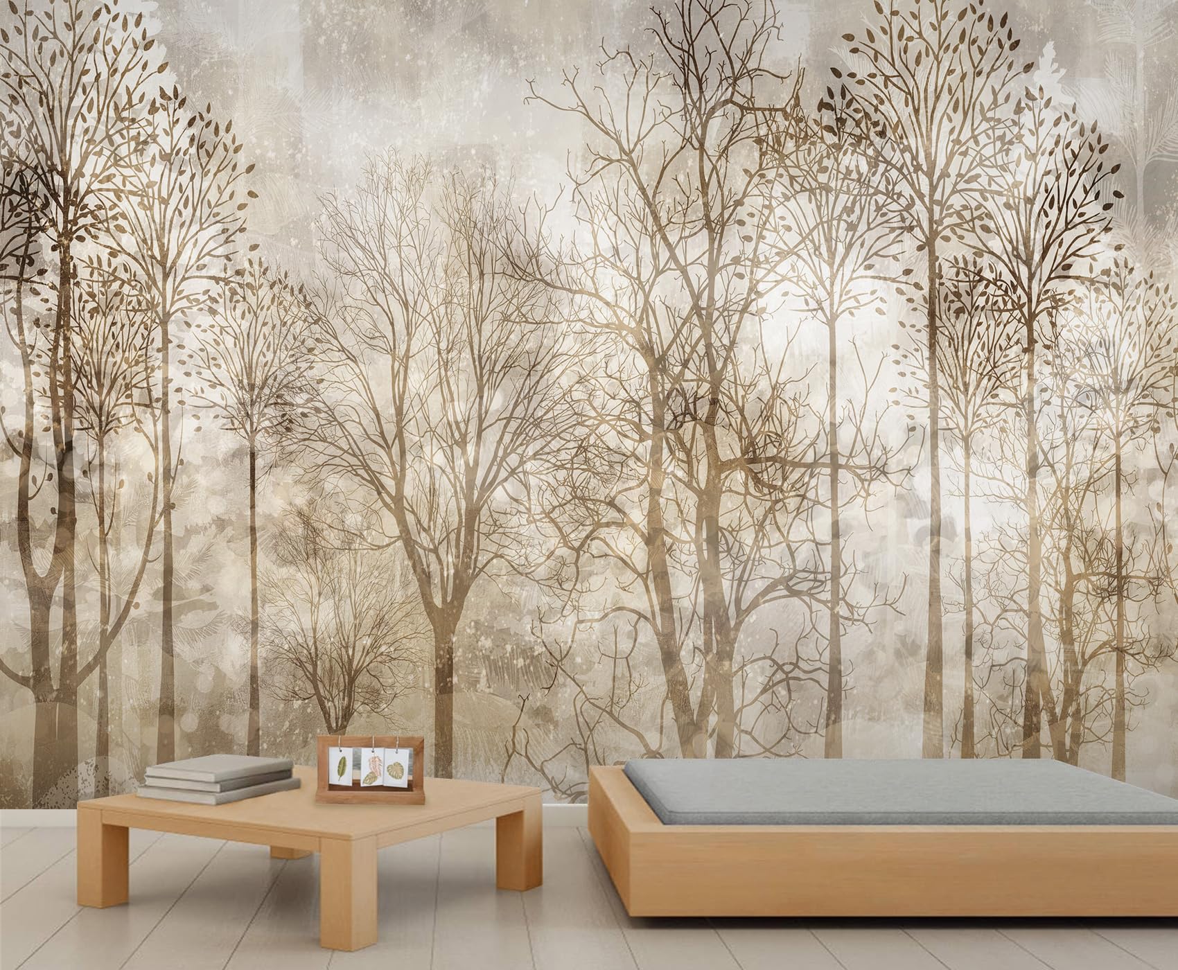 Misty Forest Mural Tree Mural Tree Silhouette Wall Murals Nature-Inspired Wallpaper Botanical Murals Contemporary Wall Art Natural Scenery Wallpaper for Living Room 350 x 256 cm