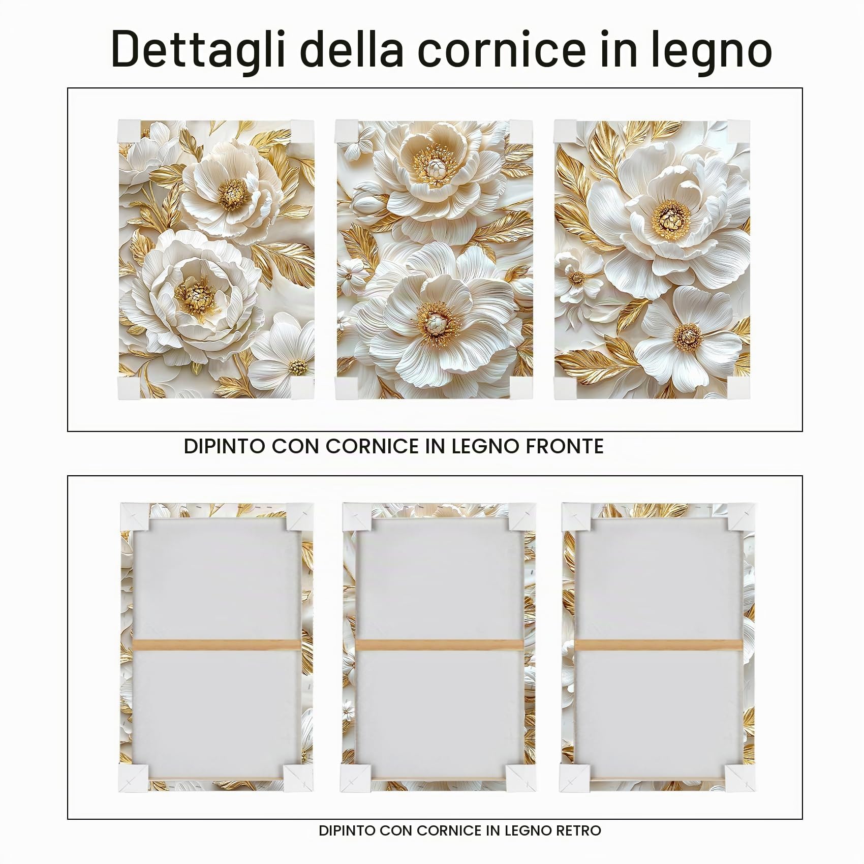 3Pcs Beige Oro Fiori di Peonie 3D Stampa su tela Con Cornice Cammeo floreale di lusso Pittura Quadri su tela Quadri Moderni Quadro Moderno Bagno Camera da Letto Soggiorno Decorazioni Murale 30x40cm x3
