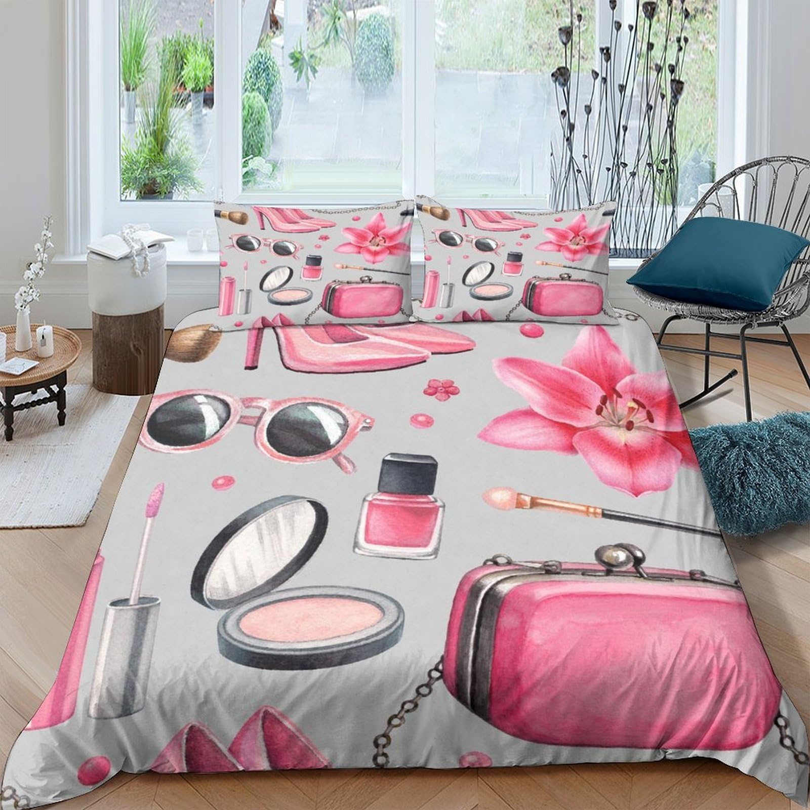 3D Printed Make-up Quilt Cover, Microfiber Komforter Bezug Verdeckter | Farbbeständig, Ganzjährig, Atmungsaktiv, Weich, Maschinenwaschbar King（220x240cm）