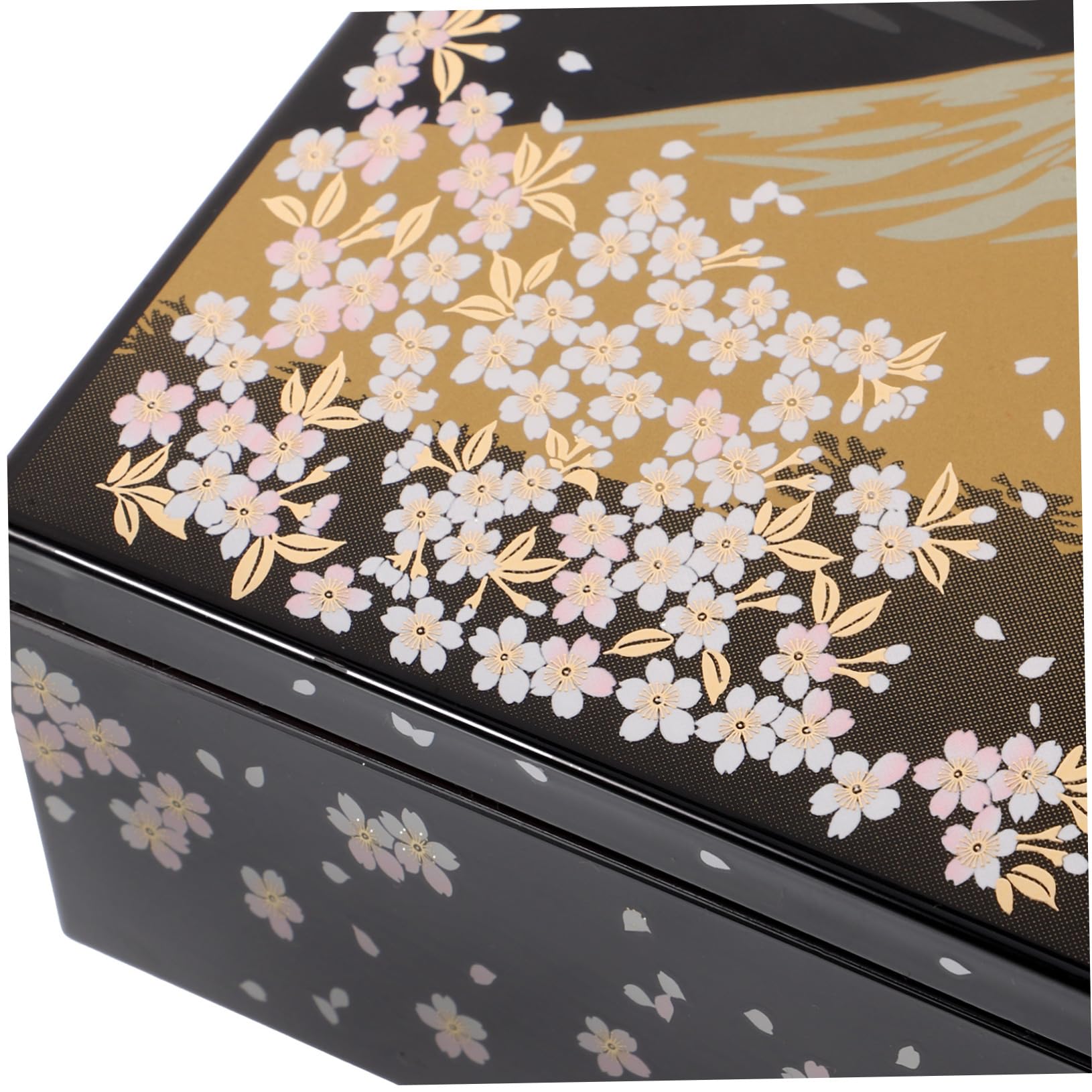 Boîte à Bento Japonaise Traditionnelle 3 Niveaux, Motif Mont Fuji, Plastique Noir, Réutilisable, pour Sushi et Desserts, Usage à Domicile