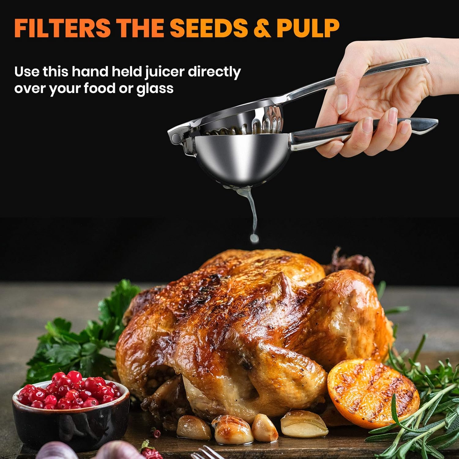 Qisebin Lemon Squeezer Stainless Steel with Premium Quality Heavy Duty Solid Metal Squeezer Bowl - Large Manual Citrus Press Juicer and Lime Squeezer, silver (KP3011): Home & Kitchen