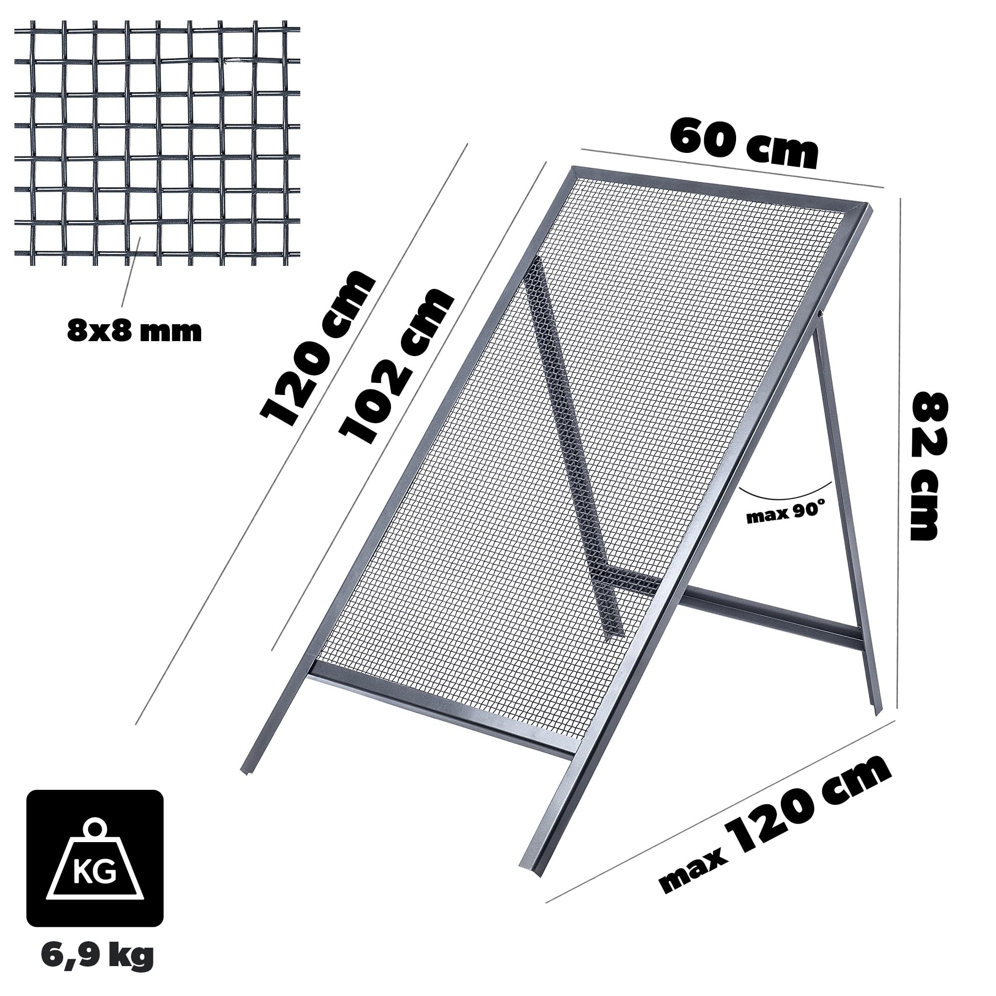 KADAX Colador de acero, rejilla de alambre de acero, colador de acero, colador de arena, colador rectangular para arena y compost, tierra y piedras (tamaño de la malla: 0,8 x 0,8 cm)