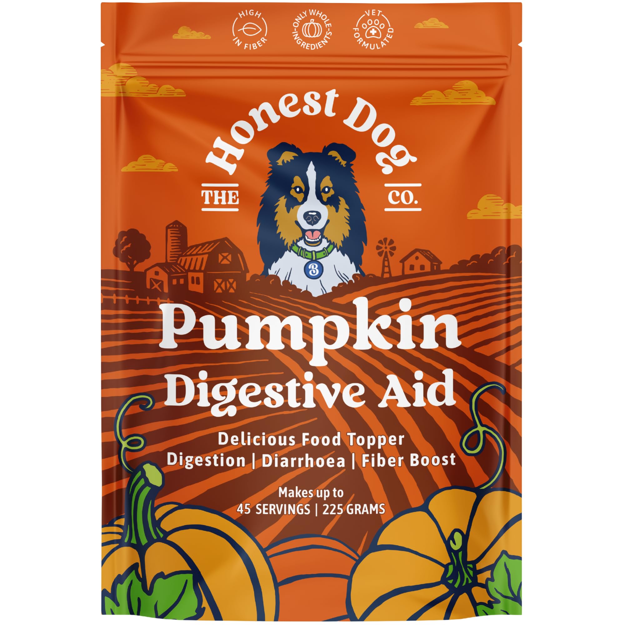 Honest Dog Co. Pumpkin Powder for Dogs | High Fiber Digestive Aid for Firm Stools & Gut Health | Makes Delicious Pumpkin Puree | Canned Pumpkin Alternative | Made in UK | 225g (up to 45 servings)