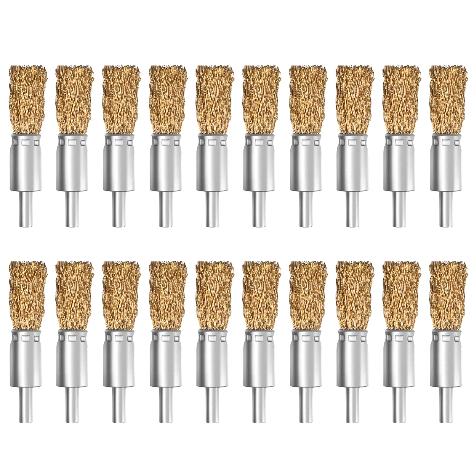 ATOPLEE 20pcs Brass Coated Wire Brush Wheel & Cup Brush Set with 1/4 Inch Round Shank,Diameter 5/8‘’（16mm Crimped Wire Brush Wheel for Rust Removal, Corrosion and Scrub Surfaces,for Drill Attachment