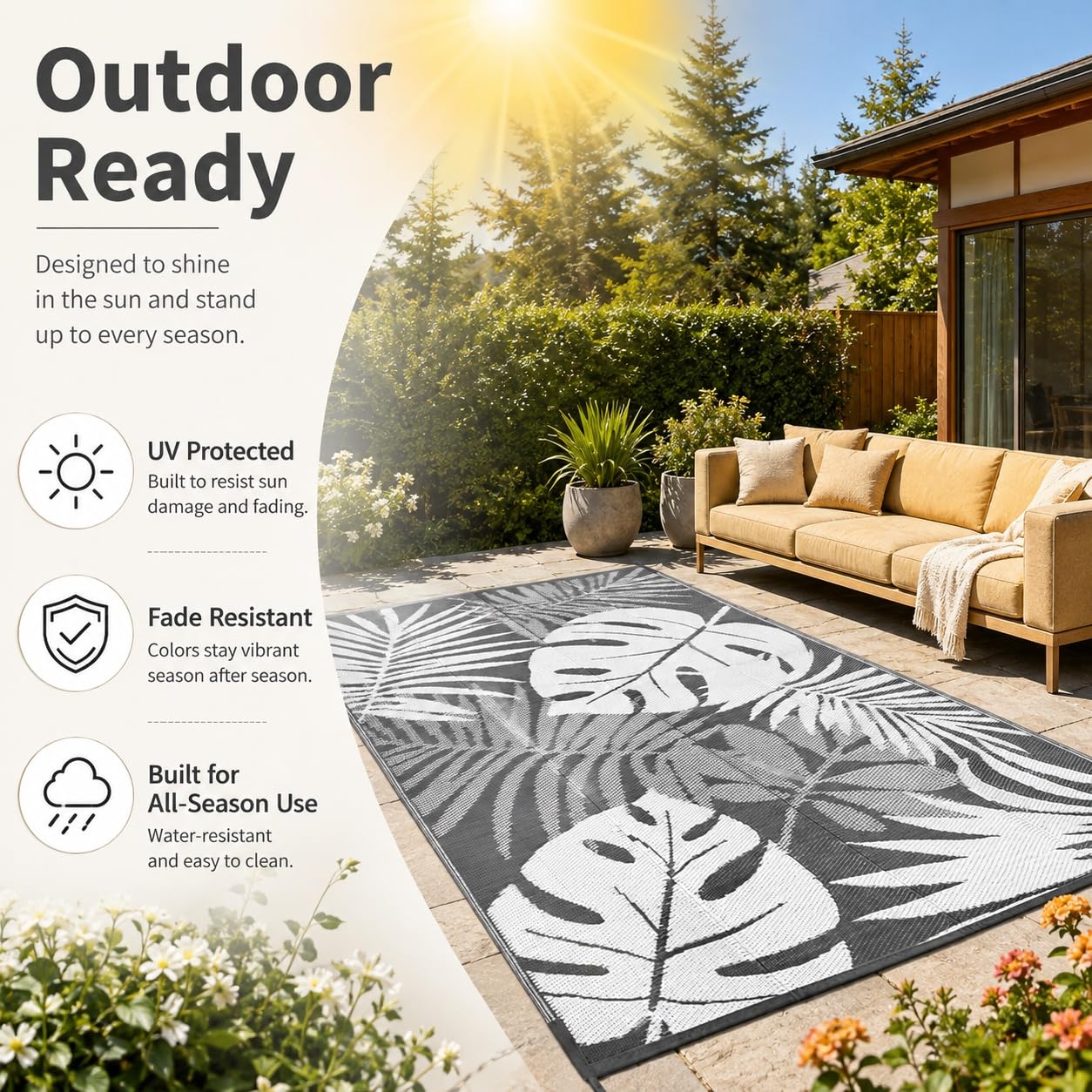 Hixingo Tappeto da Esterno Impermeabile (Bianco,152 * 244cm) | Grande in Plastica Tappeto da Giardino Reversibile Leggero Resistente ai Raggi UV Pieghevole Tappetino per Patio Balcone