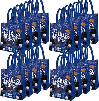 16Pcs Fathers Day Party Non-Woven Bags Candy Goodie Gift Bags Reusable for Happy Fathers Day Dad Theme Party Supplies 7.8x3.1x9.8 InchesBlue