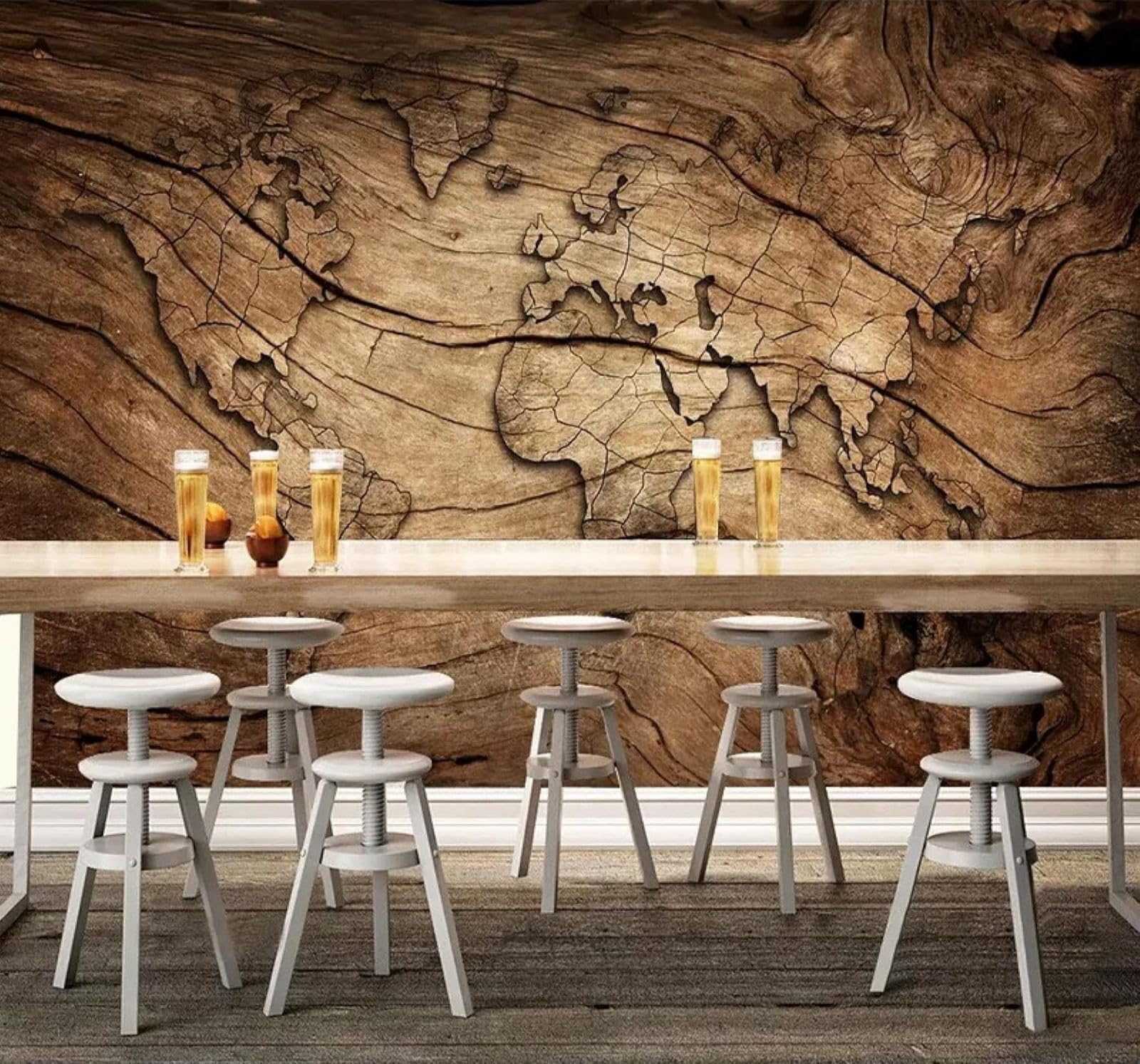 XLMING Vintage Woodgrain World Map Restaurant Café 3D Wallpaper Luxury Home Dining Decor Paste Sofa Living Room The Wall for Bedroom Mural-250cm×170cm