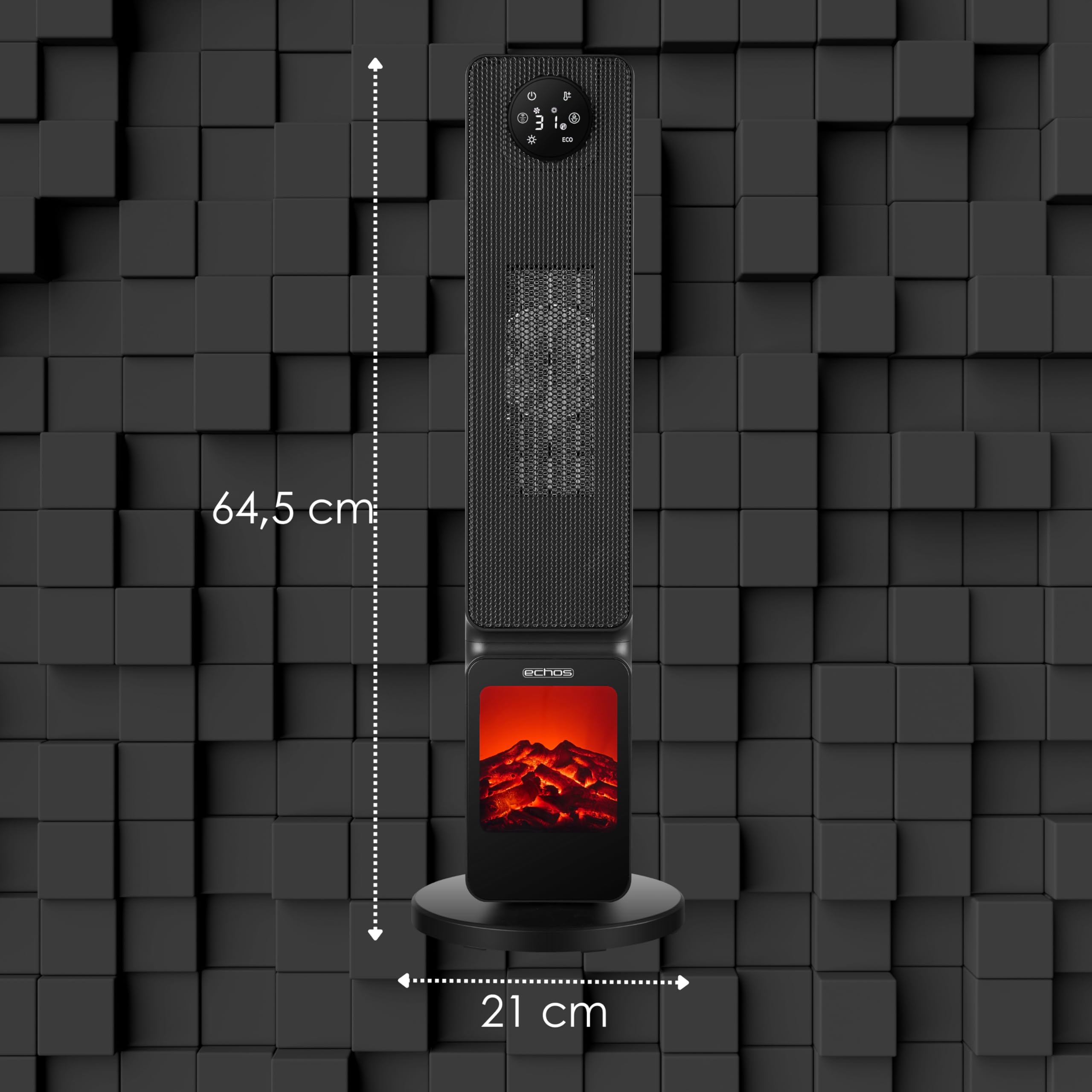 Calefactor con ilusión de chimenea, ahorro de energía, oscilante, protección contra sobrecalentamiento, 2000 W, 2 niveles, controlable mediante smartphone con aplicación Tuya, calefactor silencioso