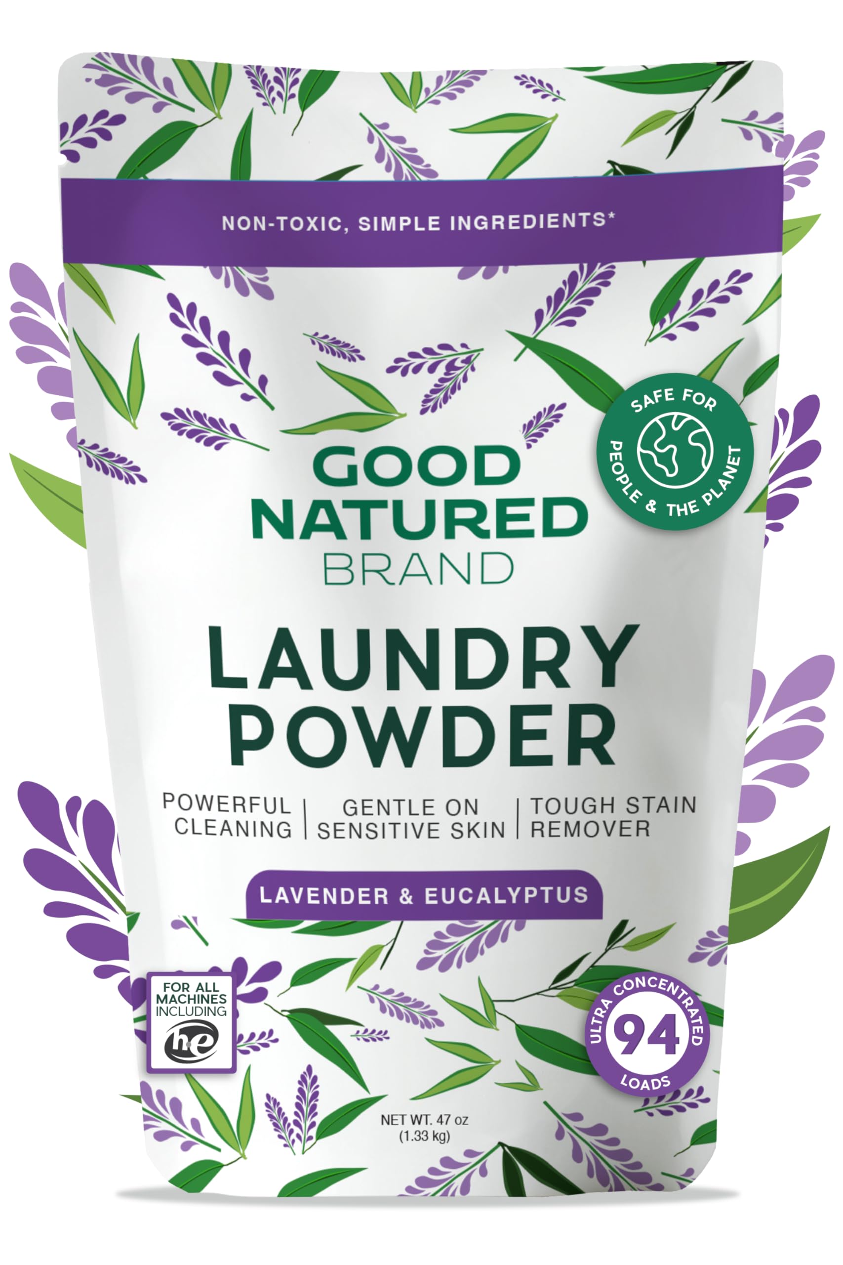 Good Natured Brand | Pet Stain & Odor Remover for Laundry | Pet Laundry Detergent for Dogs Beds, Cat Pee, Smell, Dog Drool | Hypoallergenic & Non-Toxic | Lavender | 47oz 94 Loads