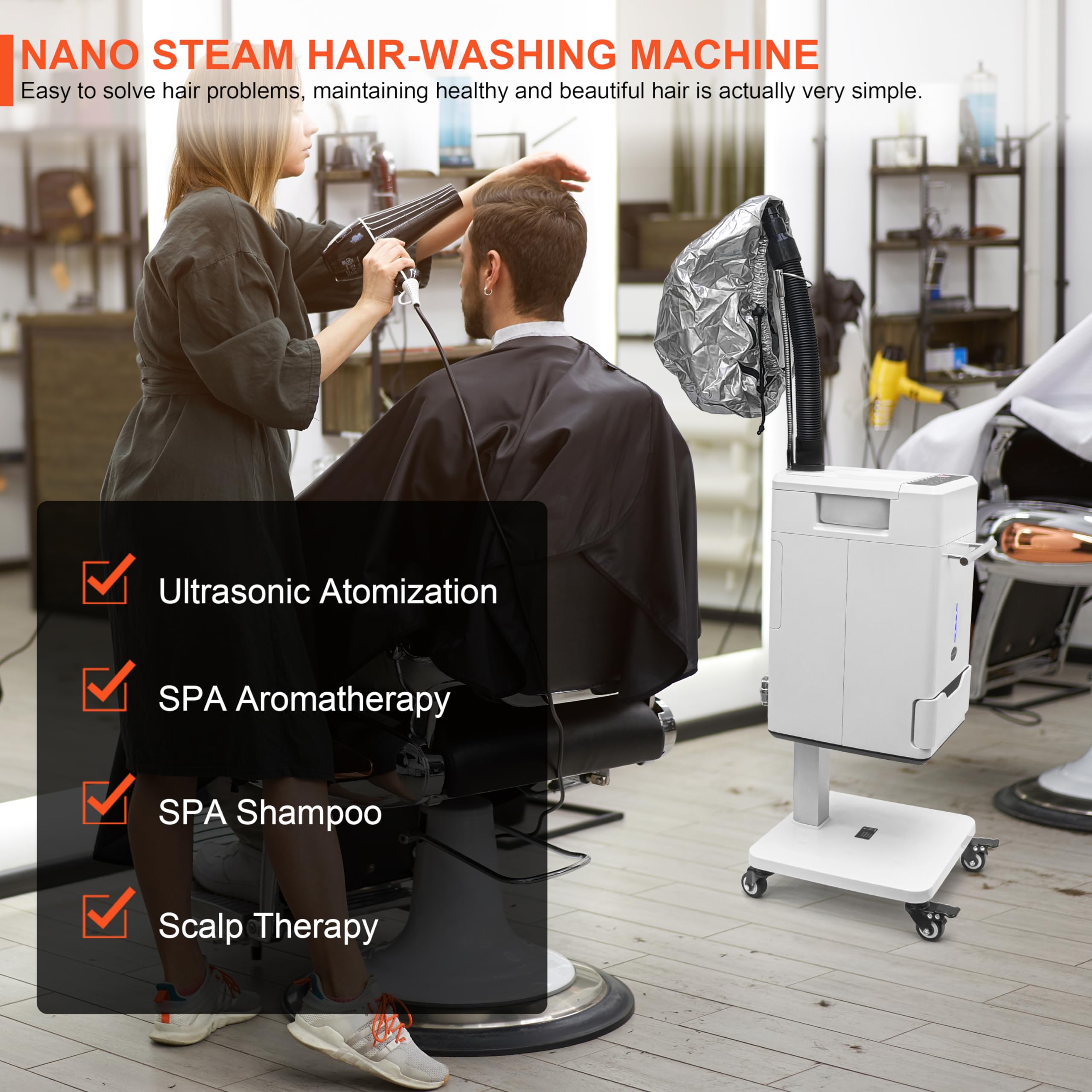 Hair Steamer Micro Mist Scalp Detoxify for Hair Wash Reclining Chair Bed Attachment Professional Hair Care for Salon SPA Barber Shop (LED Deco Draw 6th Gene White)