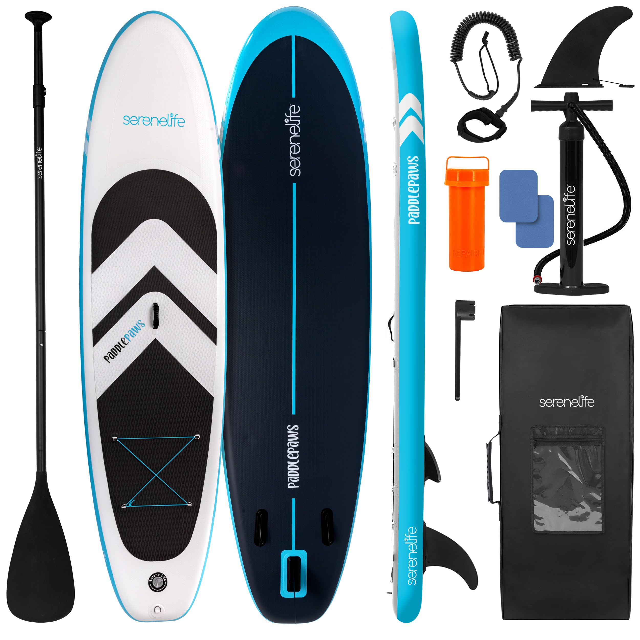 SereneLife SUP Gonfiabile XL, Tavola Sup Extra Larga per Adulti e Animali, Stand Up Paddle Board con Deck EVA Antiscivolo, Design Stabile, Accessori Premium, Capacità 200-220 kg