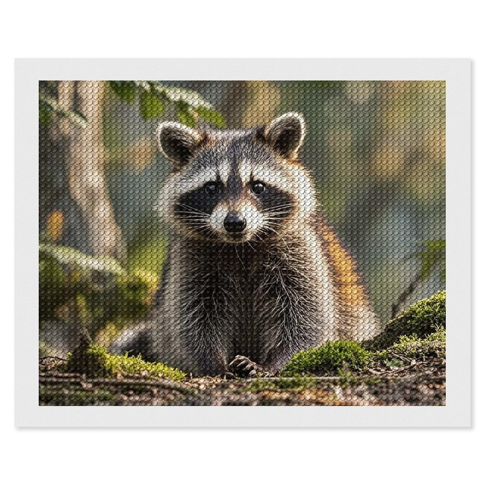 Woodland Raccoon Animal Diamond Painting Kits for Adults, DIY 5D Diamond Painting Kits for Beginners, Round Full Drill Diamond Dots Paintings, Diamonds Pictures Gem Art for Crafts Home Decor 16"x20"