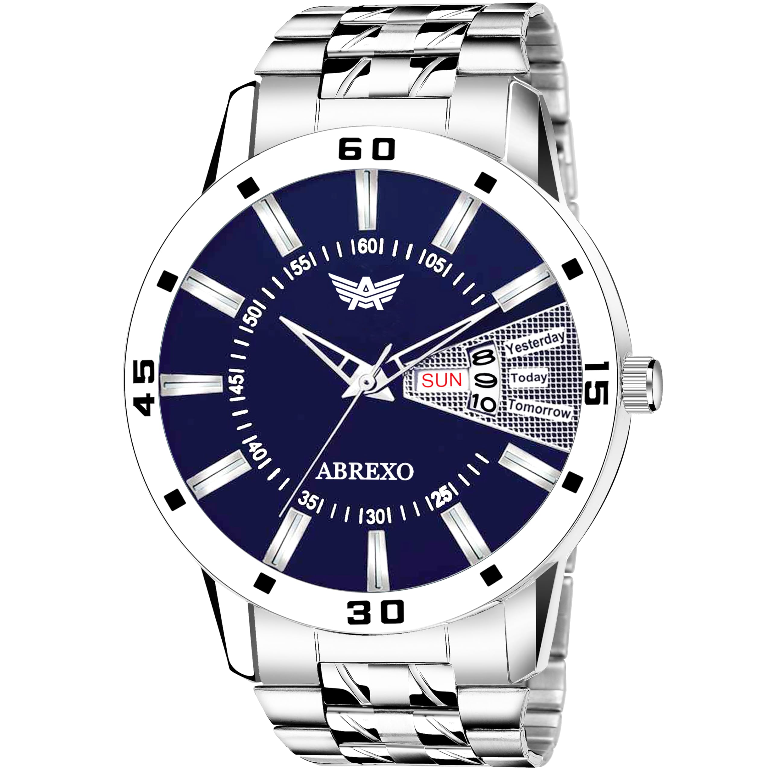 Abrexo, Formal Series Day & Date Working Stainless Steel Silver Plated Quartz Mechanism Wrist Watch for Men (Blue) (B0CZXBF6QH) Amazon Price History, Amazon Price Tracker