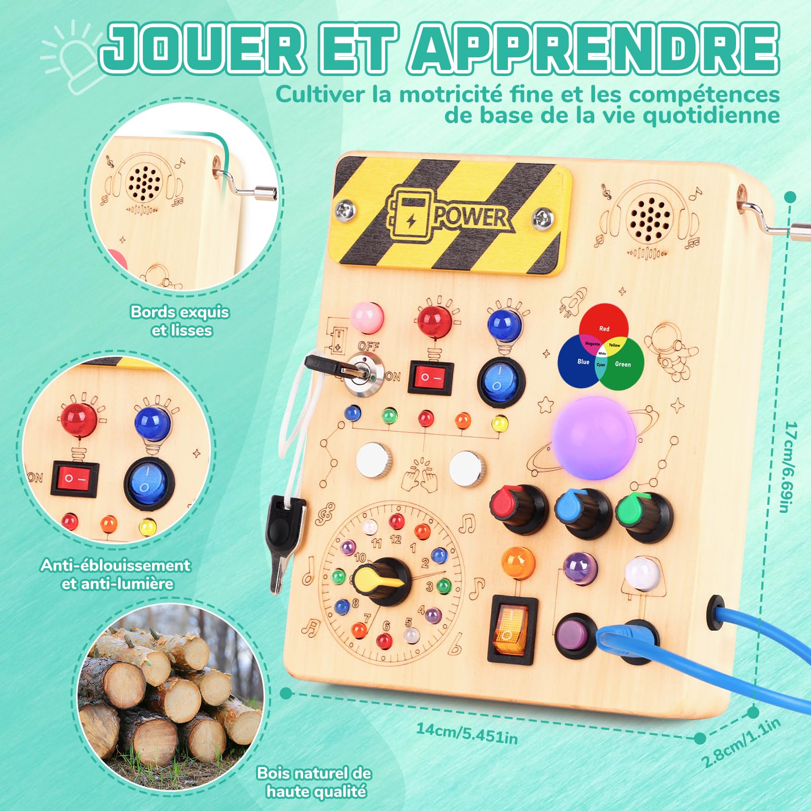 Montessori Busy Board 1 an Enfants Activity Board Jouets en Bois avec 12 Interrupteurs 24 Lumières LED Jouets Sensory Learning Toys Jeux Jeu Montessori Jouet Enfant Bebe 1 2 3 Ans Cadeau Enfant