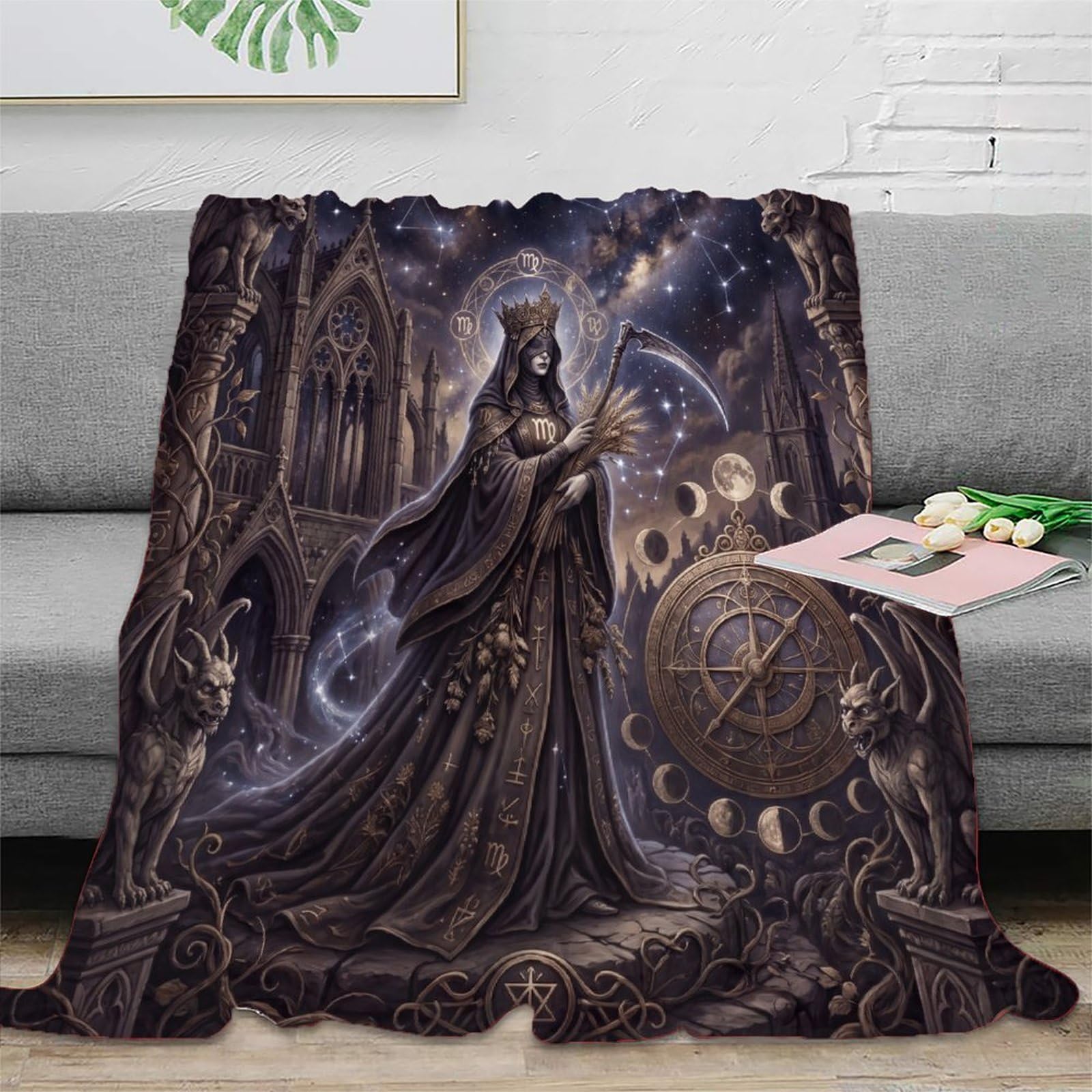 W7C8U2X3 Virgo Zodiac Mysterious Gothic Flannel Throw Blanket, TV Time Sofa