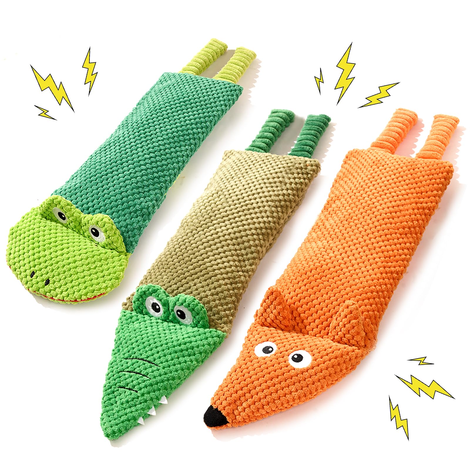 Interactive Squeaky Dog Toys for Small Medium Large Dogs 3-Pack No-Stuffing Plush Chew Toys with Crinkle for Teething