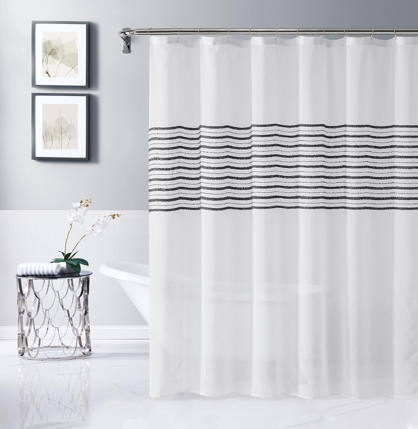 Dainty Home Bathroom Linen Look Bath Shower Curtain 70" x 72" Water Resistant Polyester Blend Fabric Shower Curtain Washable Shower Curtain Perfect Cloth Decor for Stylish Bathrooms