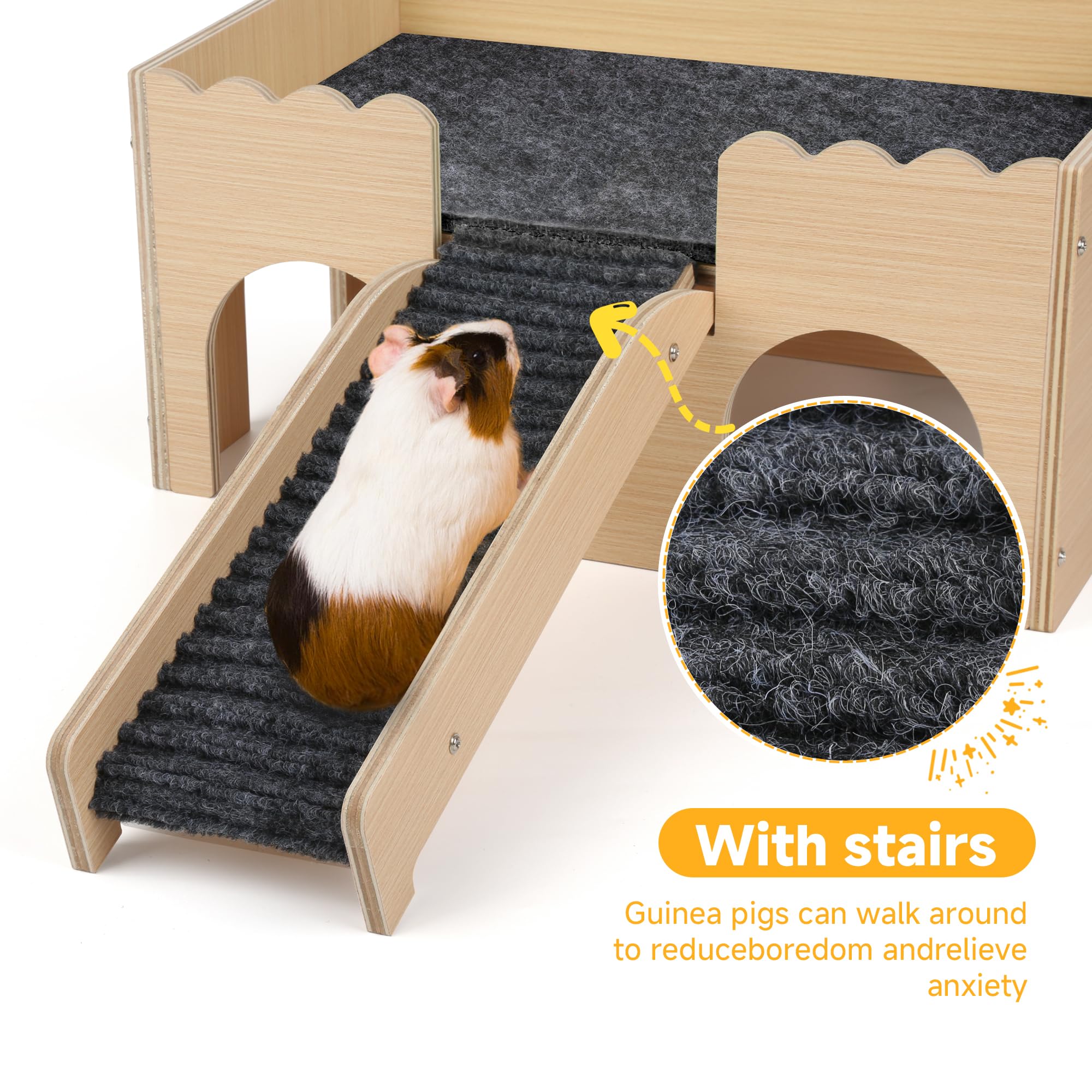 Meerschweinchen-Schloss, großes Meerschweinchen-Versteck aus Holz, Kleintier-Hütte mit Treppe, abnehmbare Verstecke für Hamster, Hasen, Chinchillas, Spielverstecken (grau)