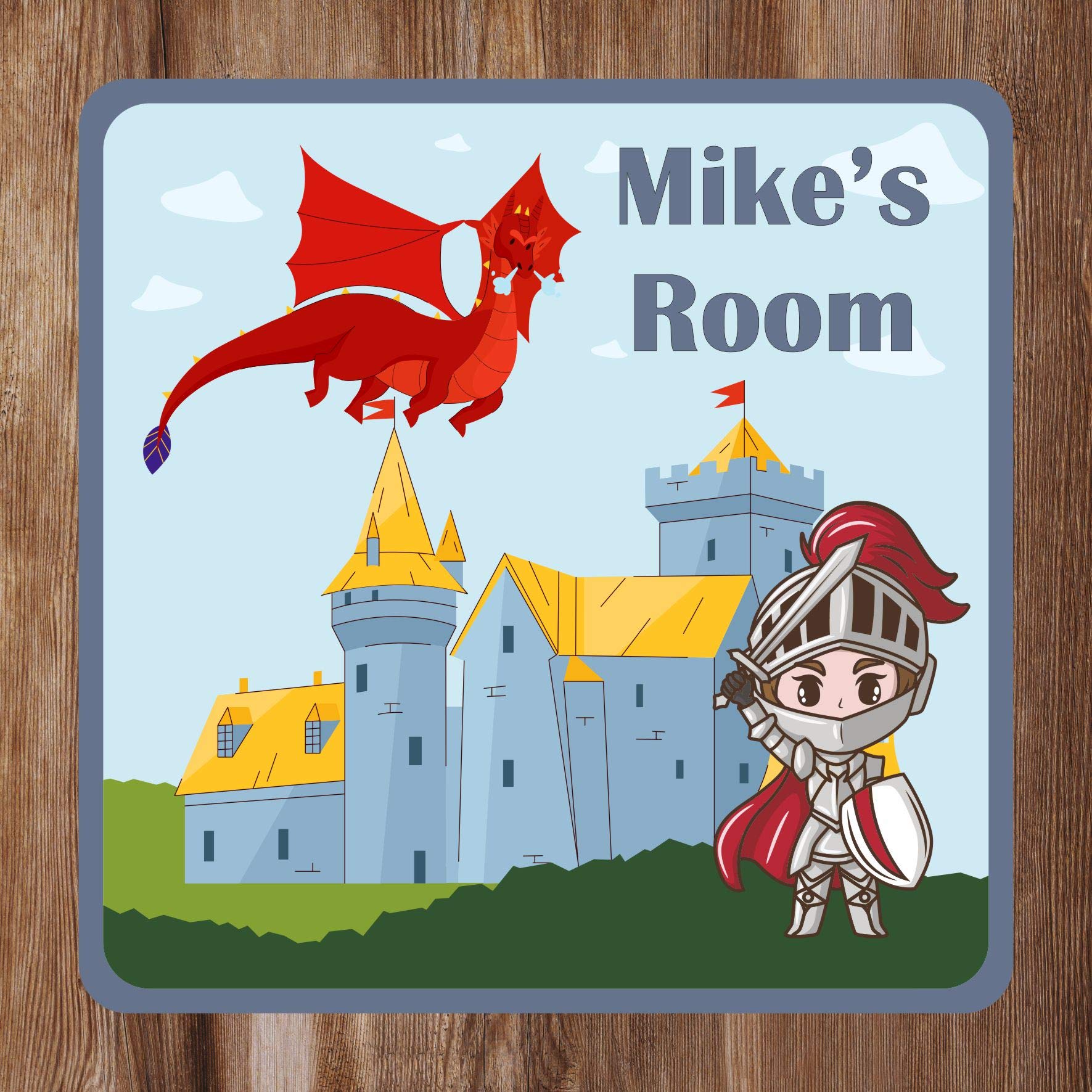 Precision Designs Girls Mike The Knight Kids Bedroom Door Sign Personalised For You - Any Name! Door Plaque /Boys Nursery Decor Kids Room Knight