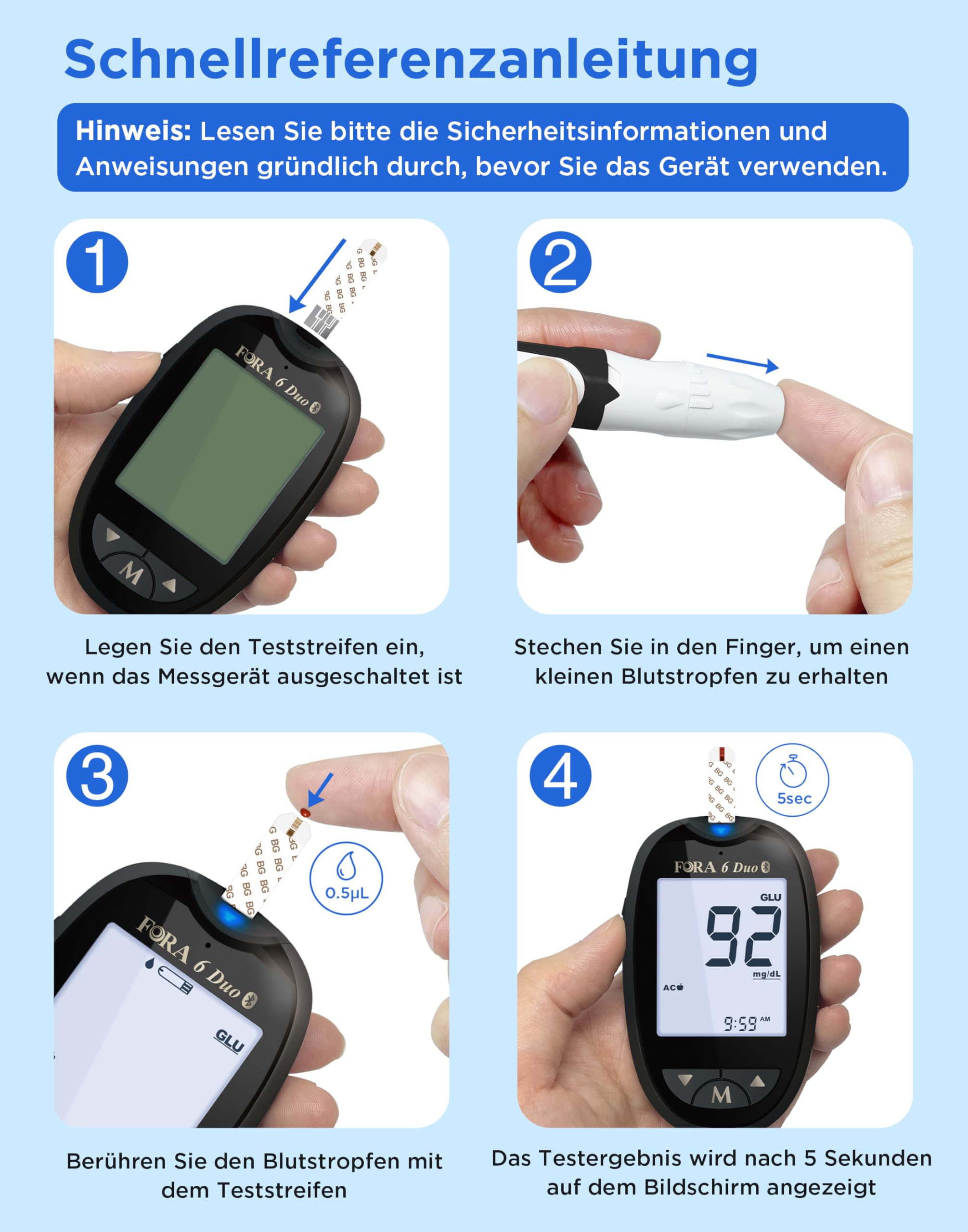 FORA 6 Connect Glucometro Bluetooth – Kit Misuratore Glicemia con 100 Strisce