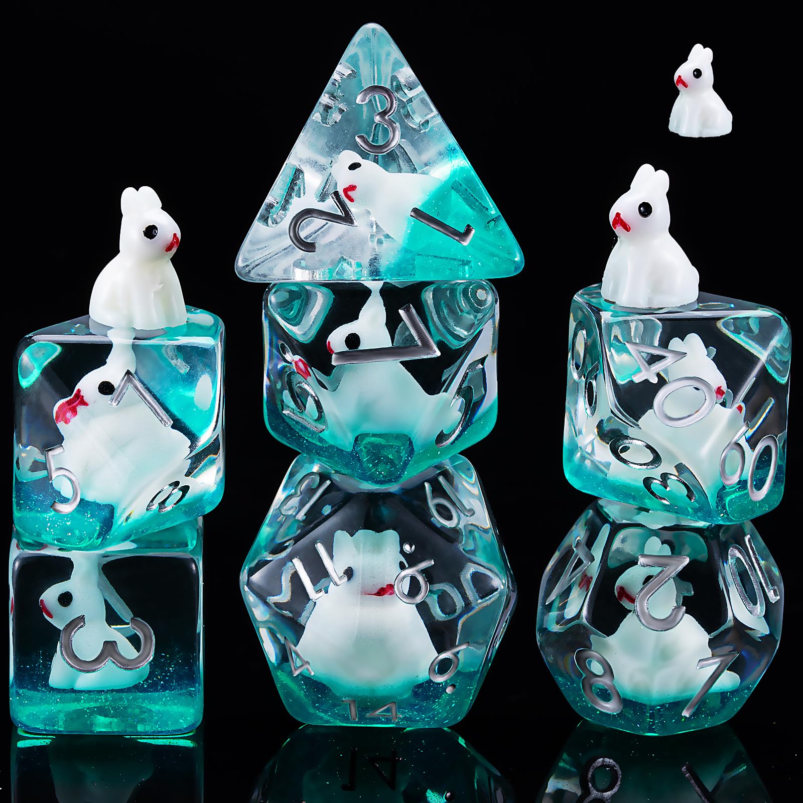 Resin Rabbit DND Dice Set, Polyhedral D&D Dice Animal Inclusion Dice for Dungeons and Dragons MTG RPG Board Games for 15 Years and Up